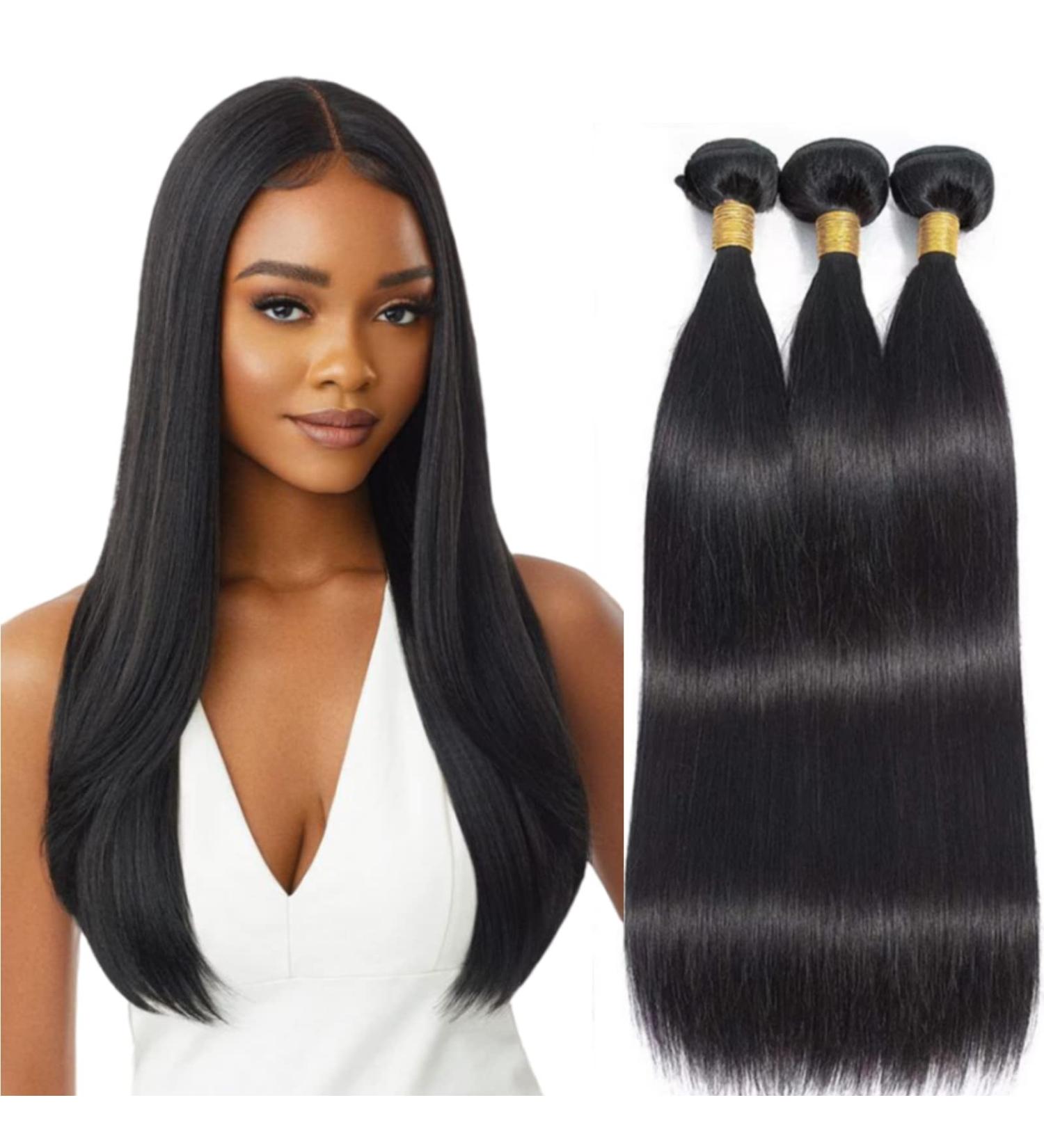 9A Brazilian Virgin Straight Hair Bundles 18 20 22 Inch - 100% Unprocessed Human Hair Extensions in Natural Black Color - Buy Online on GoSupps.com