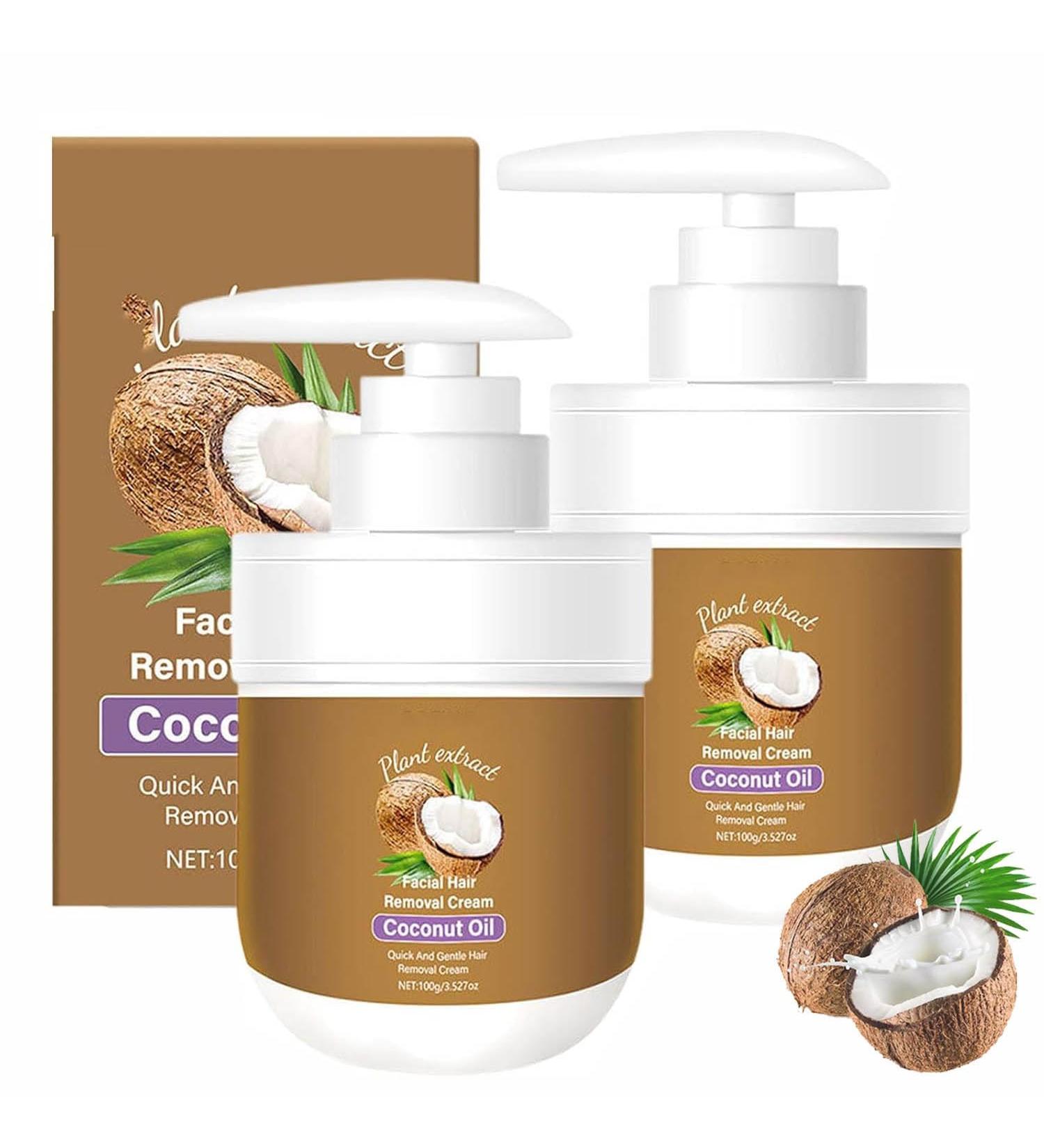 QFFYFZAL Coconut Oil Facial Hair Removal Cream Gentle Body Hair Remover Cream Fast Painless Soothing Depilatory for Sensitive Skin 2pcs - Buy Online on GoSupps.com