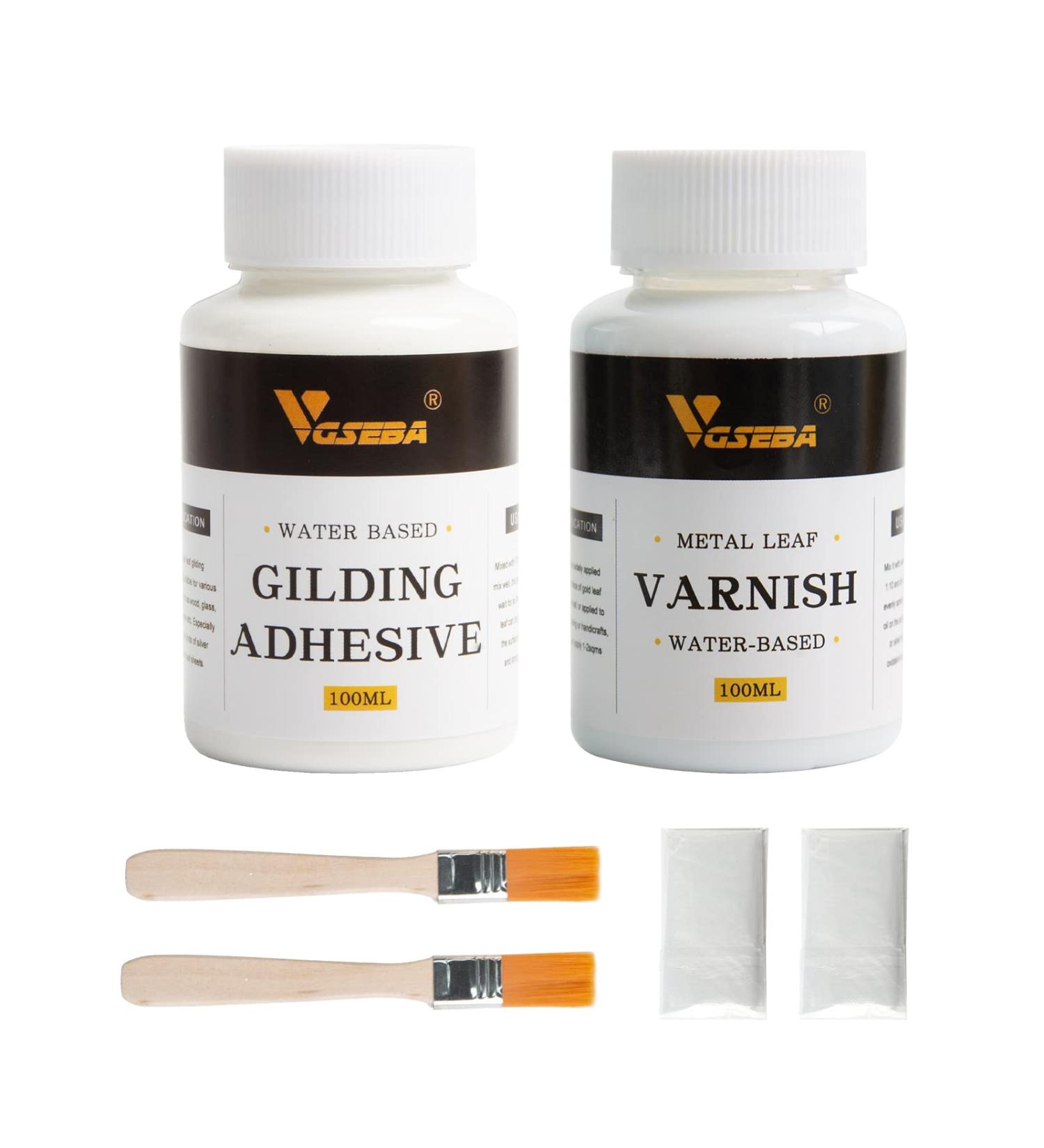 Gold Leaf Adhesive Set - 200ml Glue & Varnish for Craft & Arts | Metal Leaf Glue Combo with Brushes & Gloves - Buy Online on GoSupps.com