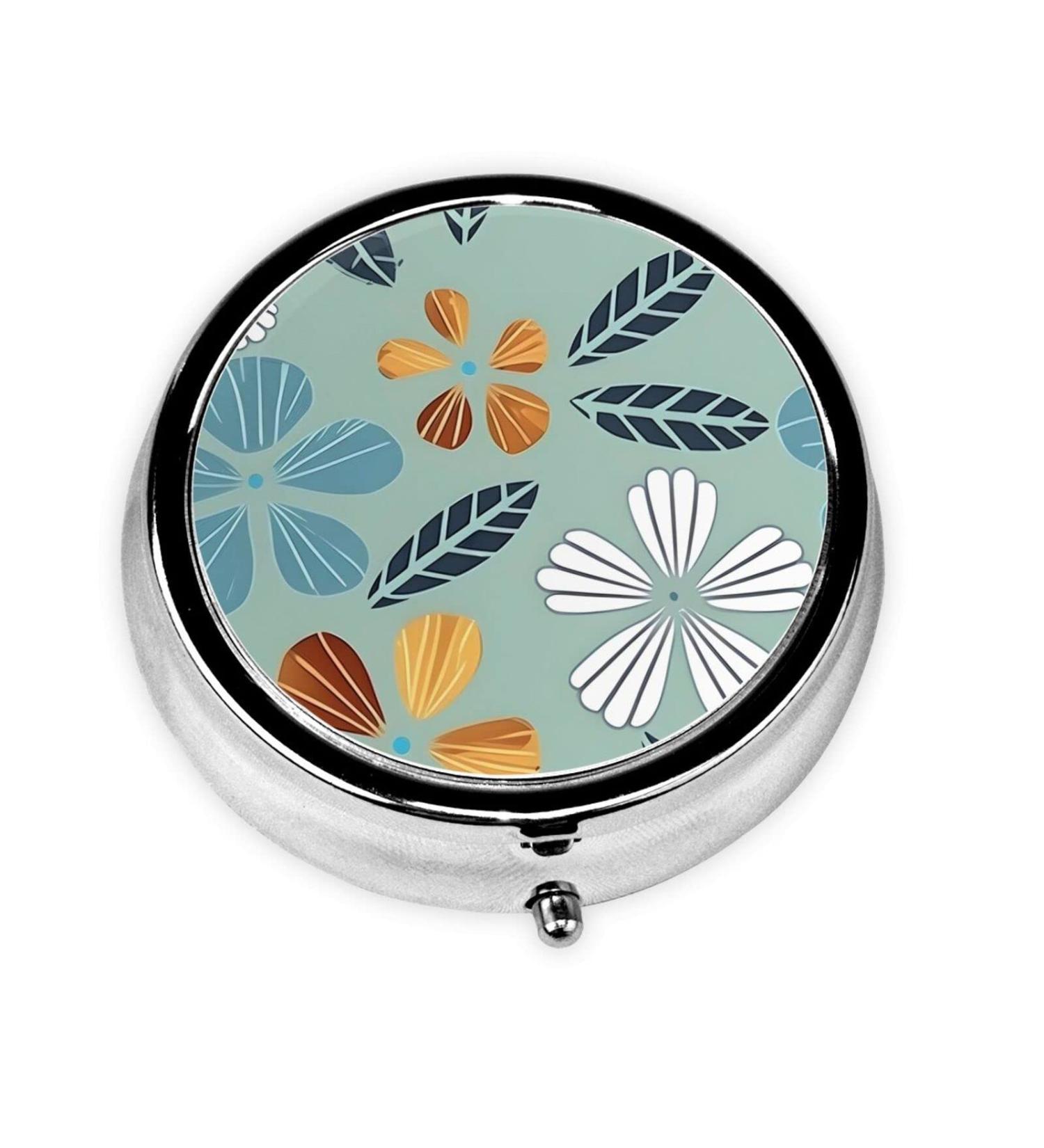 Light Coloured Floral Round Pill Box - 3 Compartment Travel Organizer for Medications - Buy Online on GoSupps.com