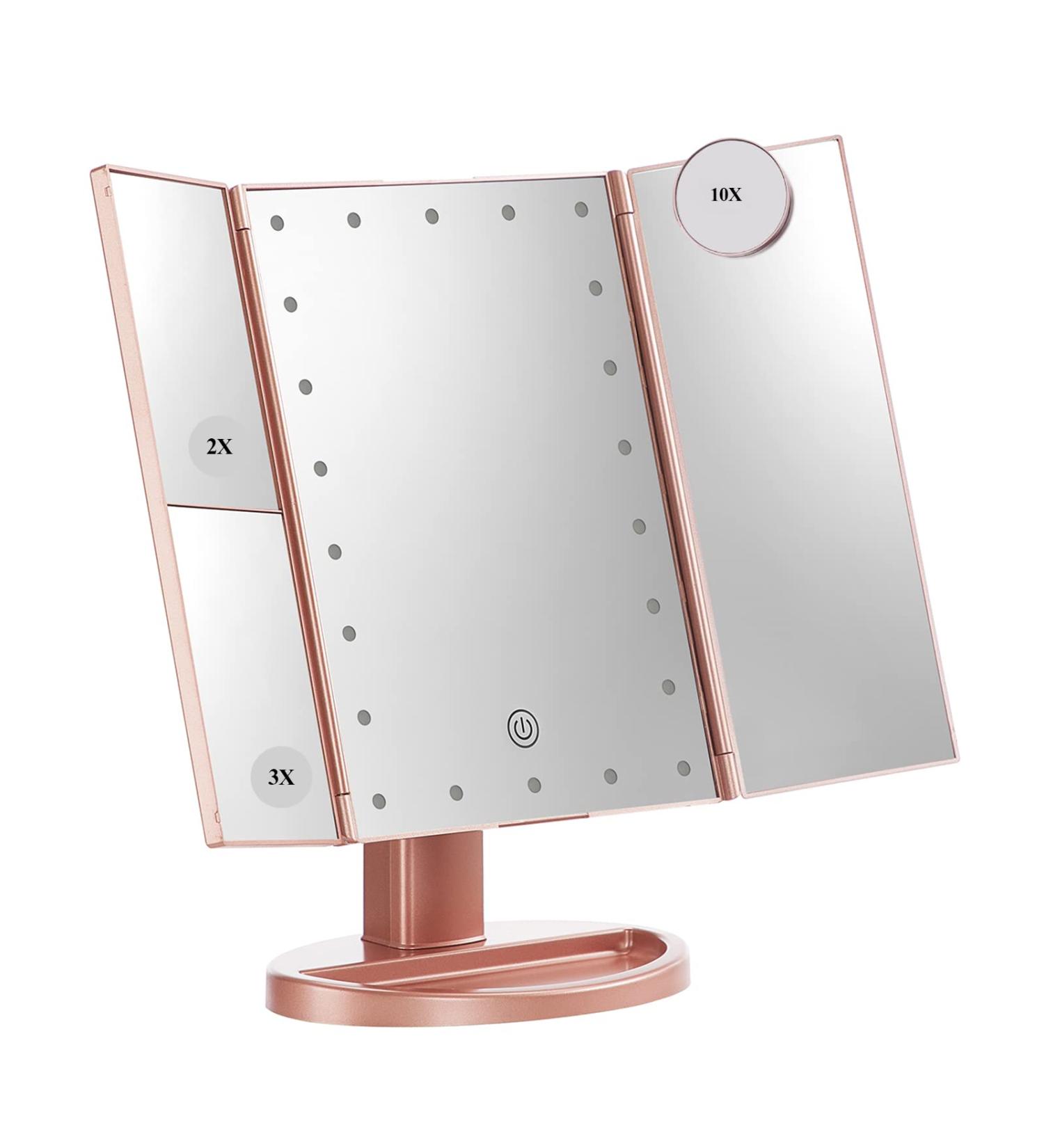 HMGOLD LED Makeup Vanity Mirror - 2X 3X 10X Magnification, Touch Control Dimmable, Dual Power Supply - Portable & Travel-Friendly Gift for Women - Rose Gold - Buy Online on GoSupps.com