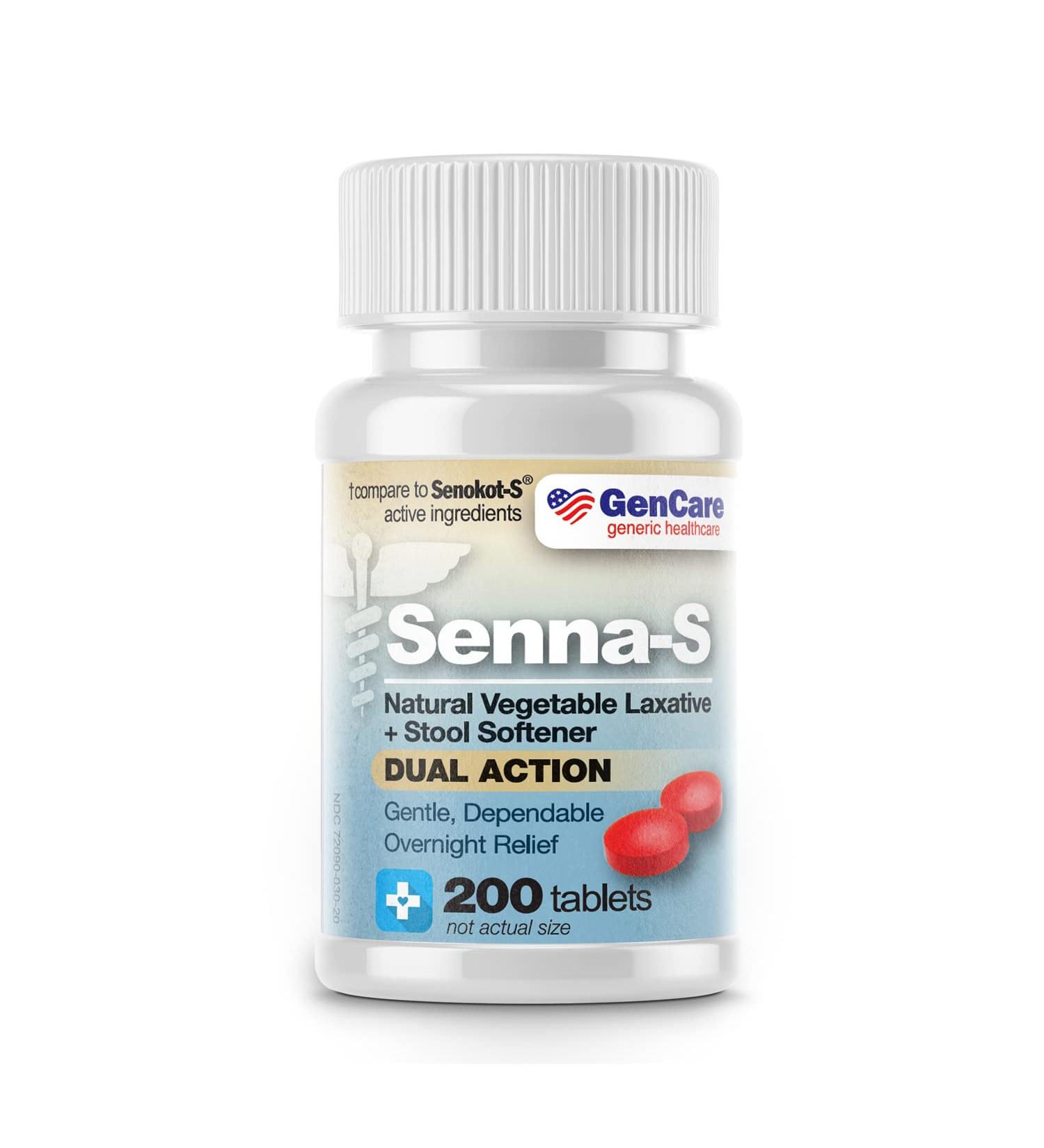 GenCare Senna-S Natural Vegetable Laxative Plus Stool Softener Dual Action (200 Tablets) | Gentle Overnight Relief for Occasional Constipation | Value Pack - Buy Online on GoSupps.com