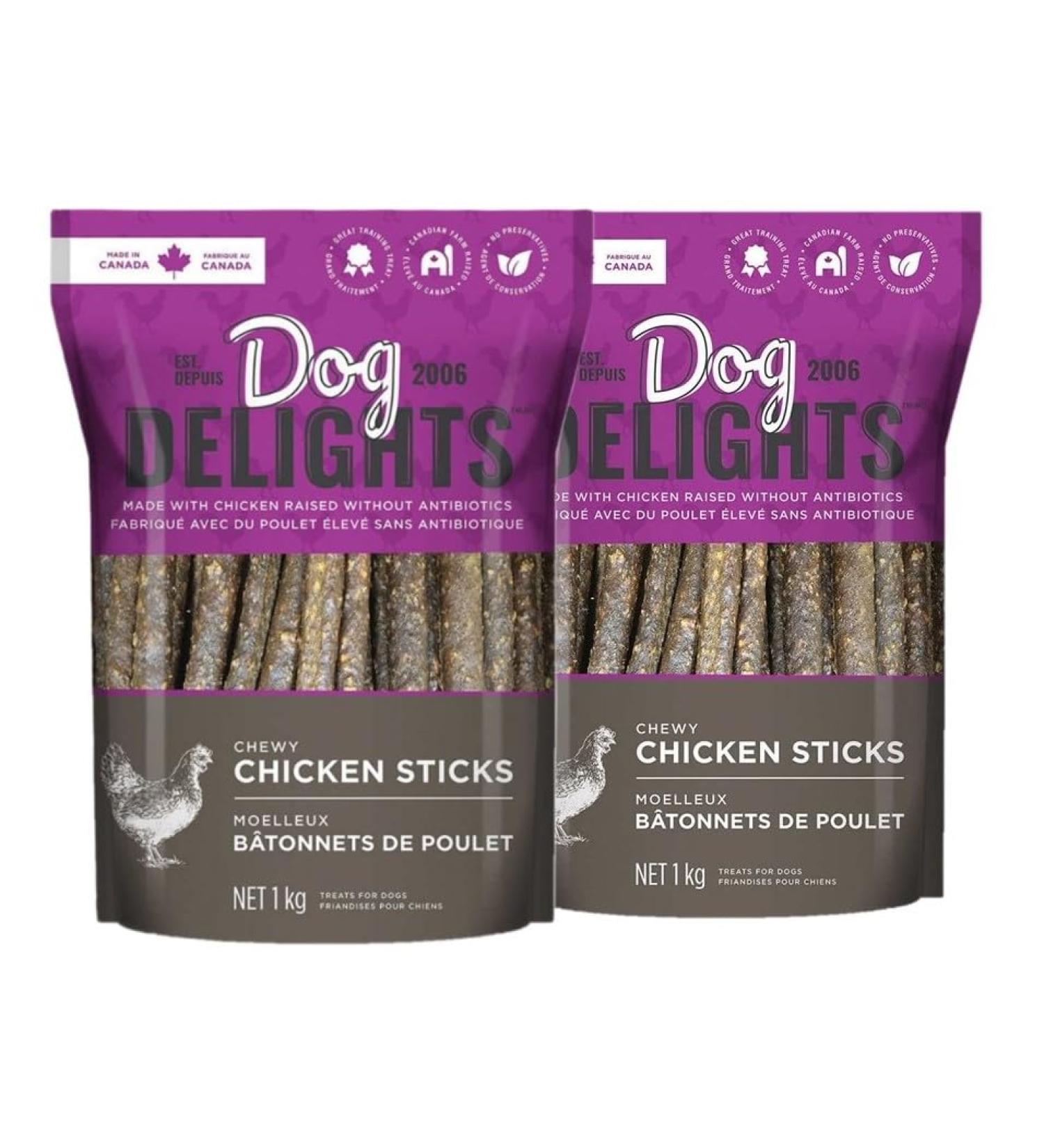 Dog Delights Chewy Chicken Sticks Made with Chicken Raised Without Antibiotics - 2 x 1Kg/ 35oz - Buy Online on GoSupps.com