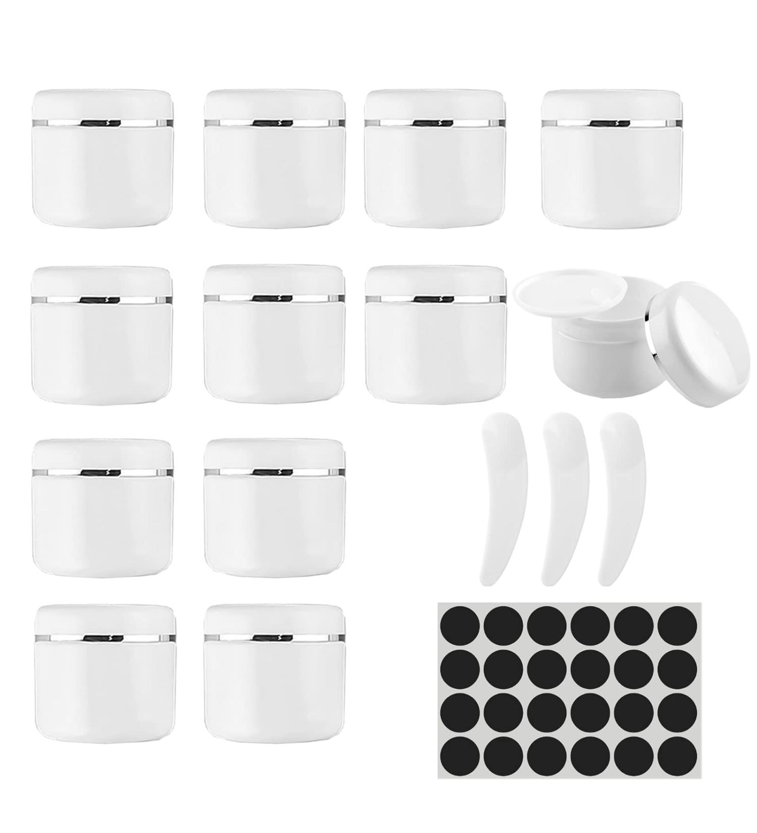 Draderch 12-Pack 50ml White Empty Jars with Lids - Ideal for Cosmetics Creams Lotions Essential Oils | Mini Spatula & Labels Included - Buy Online on GoSupps.com