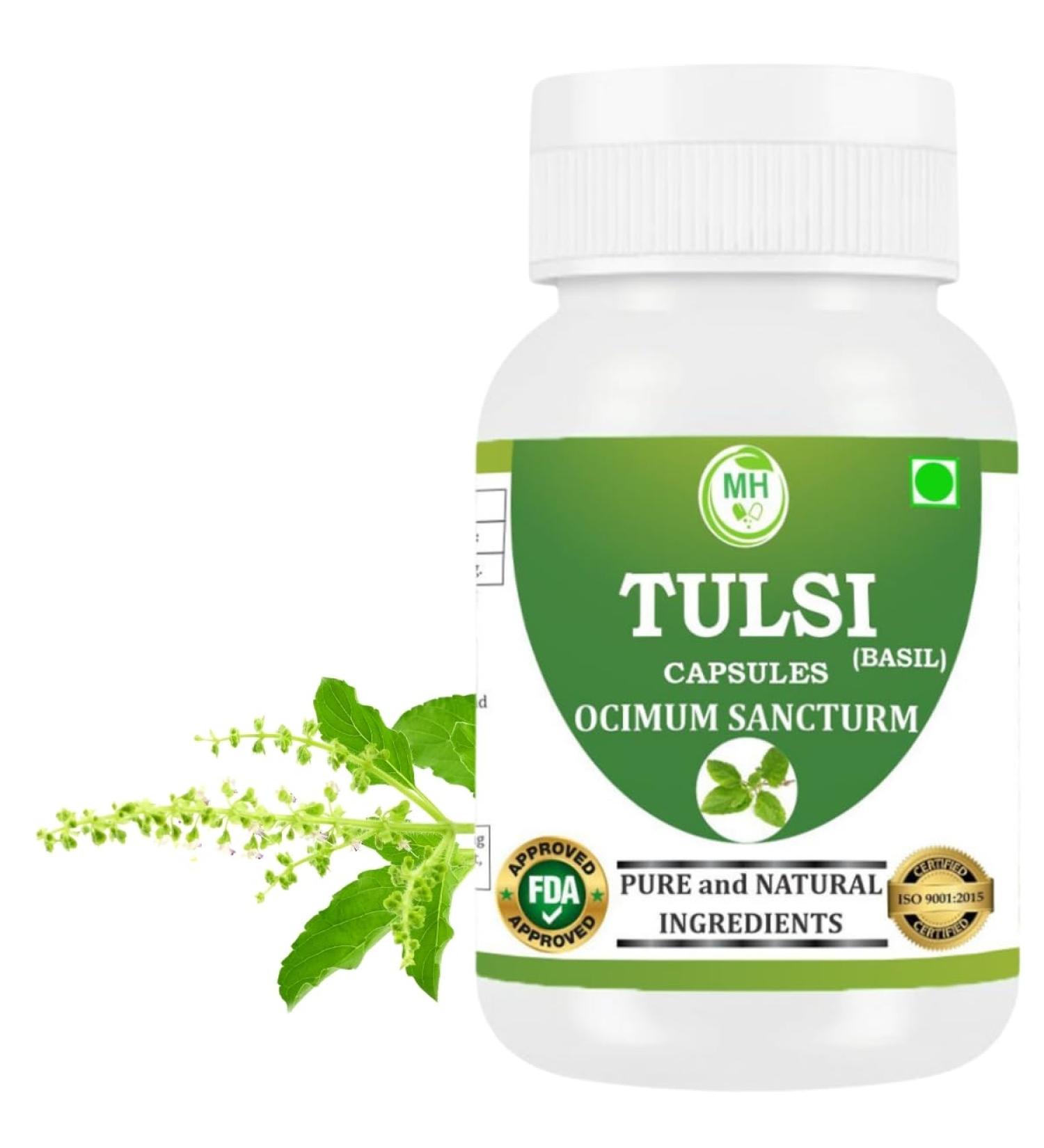 Tulsi Capsules 500 mg 60 Veg Capsules | Holy Basil Extract | Herbal Supplement | Plant-Based | Vegan-Friendly | No Preservatives | (Pack of 1) 60 Count (Pack of 1) - Buy Online on GoSupps.com