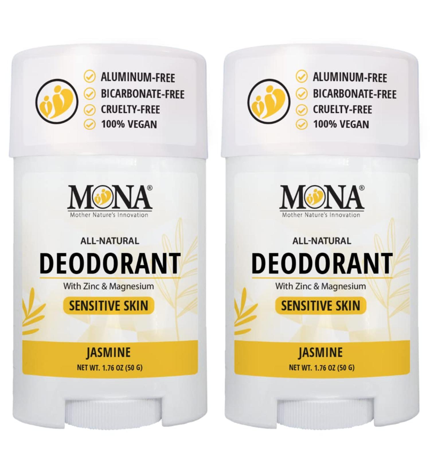 MONA BRANDS All Natural Deodorant For Women & Men | For Sensitive Skin | No Aluminum or Baking Soda | (2-Pack JASMINE 1.76 Oz each) - Buy Online on GoSupps.com