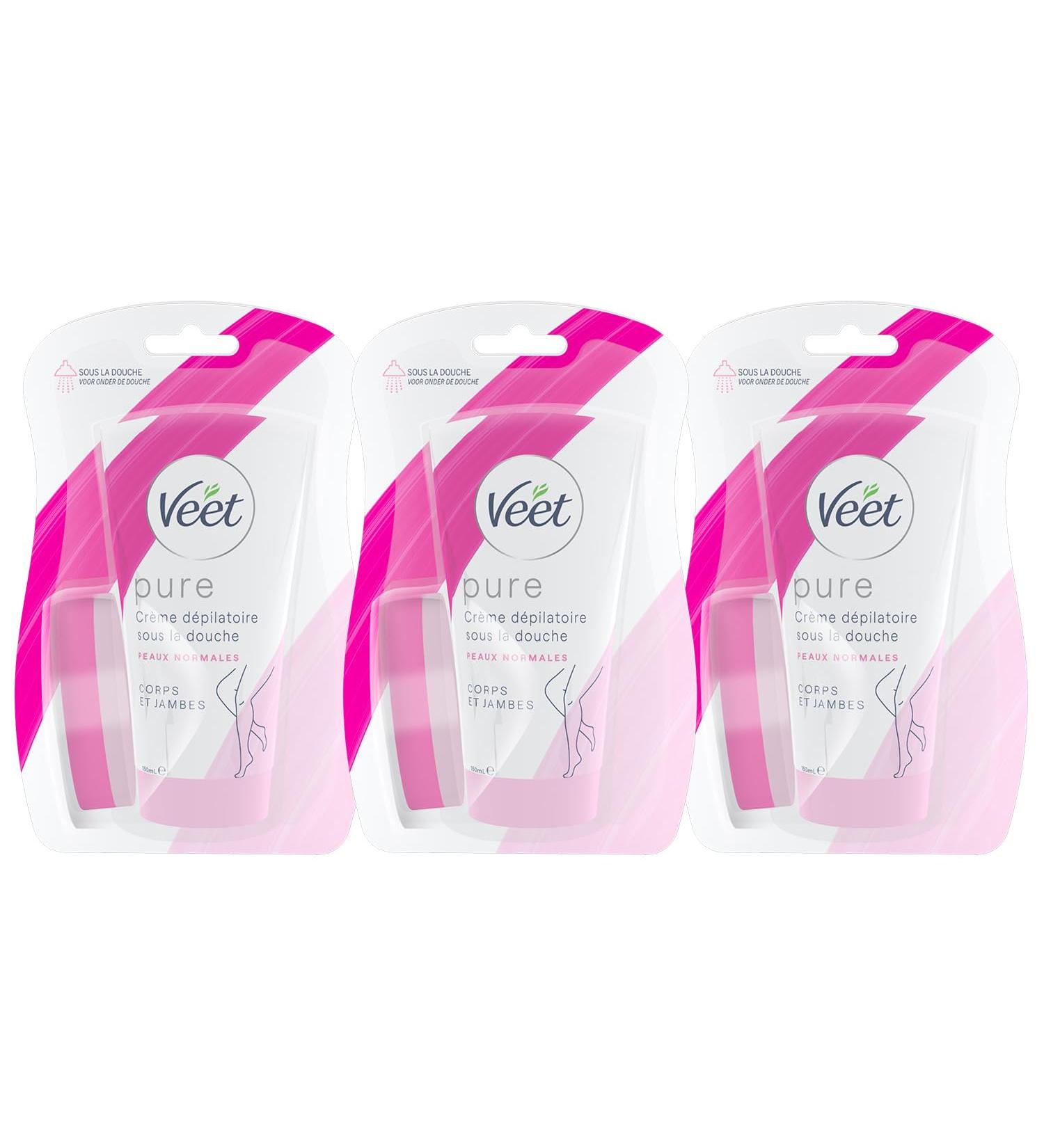 Veet VEET PURE Hair Removal Cream Under the Shower Body and Legs Normal Skin No Amonia Odour Pack of 3 x 150 ml - Buy Online on GoSupps.com