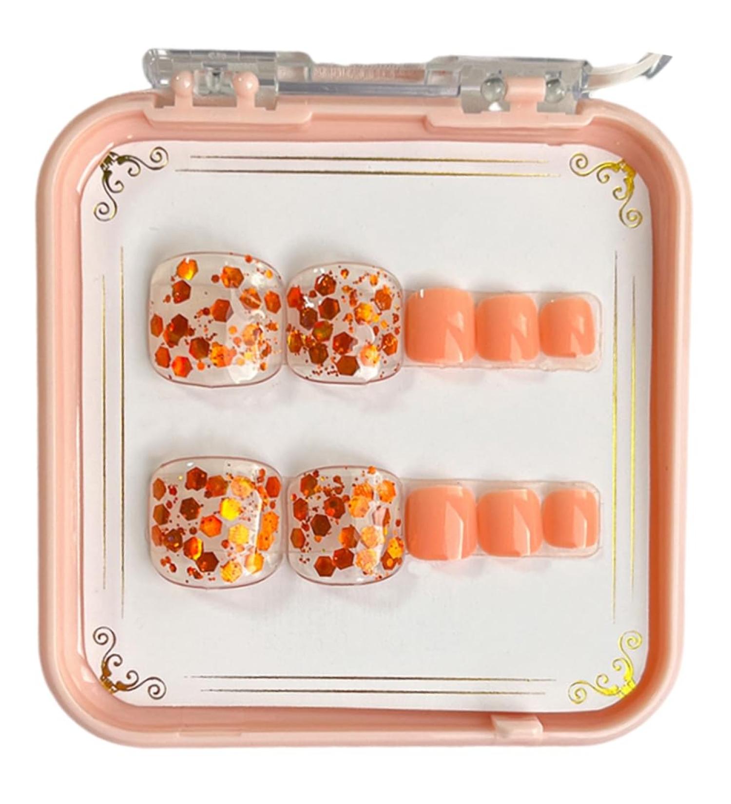AJTUTUS French Tips Press on Toenails Fashionable Short Square Toe Stick on Colorful False Toe s for Women and Girls - Buy Online on GoSupps.com