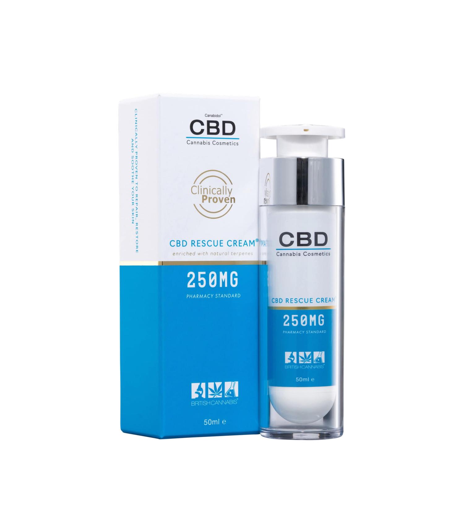 Canabidol - Clinically Proven CBD Rescue Cream 250 mg CBD 50 ml Airless Pump Bottle Cannabis Sativa L and Containing 100s of Cannabis Derived Phytochemicals - Buy Online on GoSupps.com