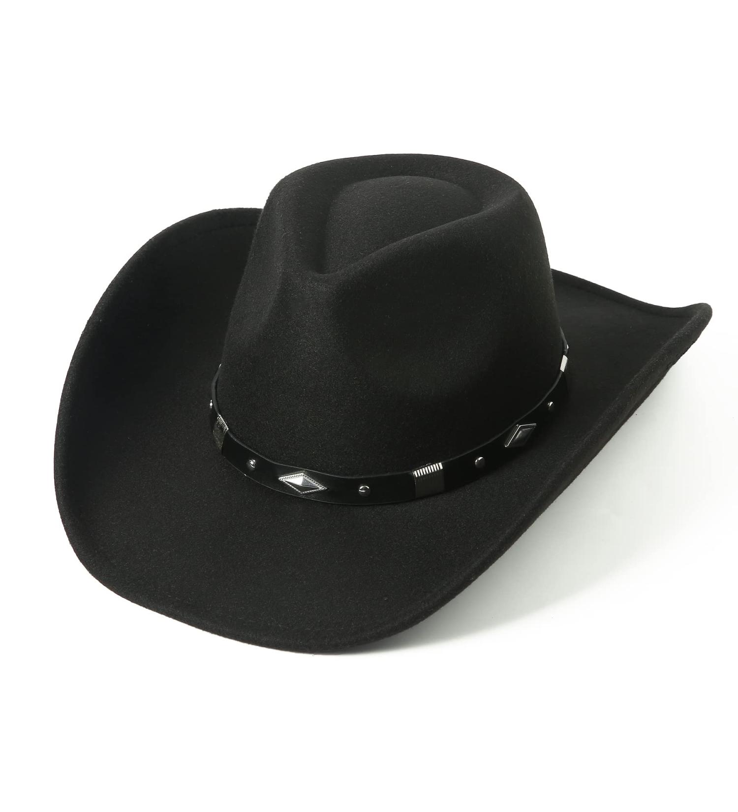 Lanzom Classic Felt Wide Brim Western Cowboy Hat - Black Medium - Buy Online on GoSupps.com