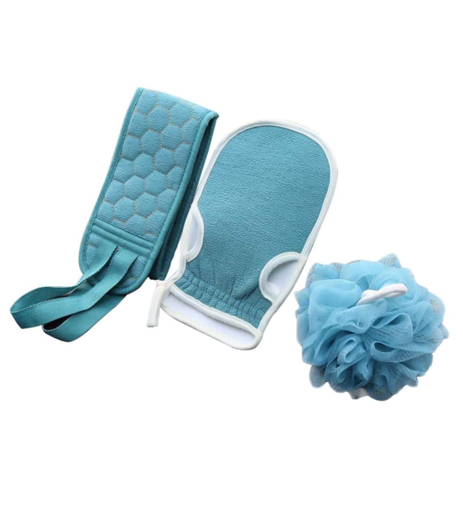 Buy Beaupretty 3-Piece Bath Towel Set | Exfoliating Gloves & Sponges | Cloud Velvet Bath Ball - Ideal for Luxurious Showers | Lake Blue | International Shipping Available - Buy Online on GoSupps.com