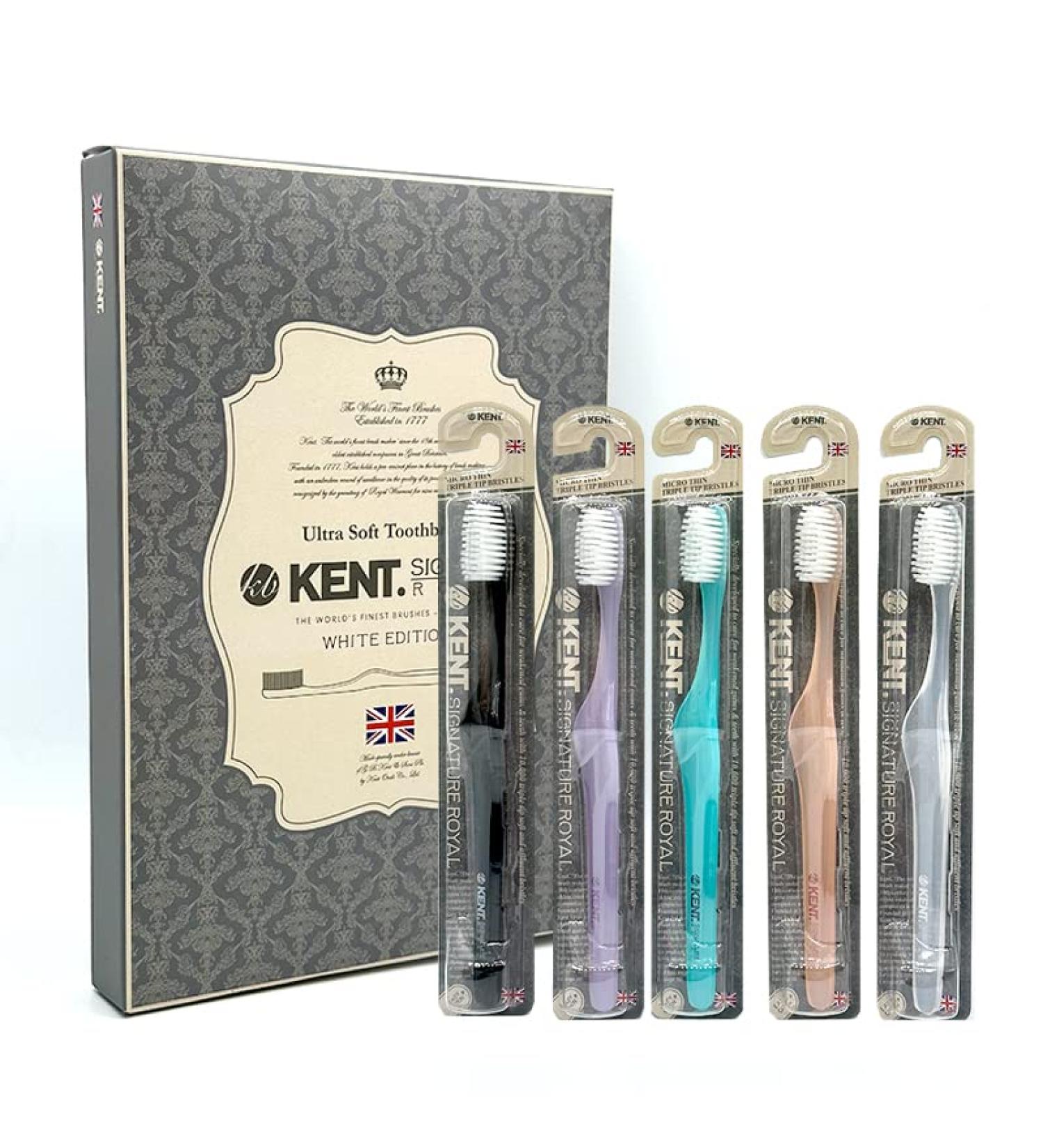 Kent 10 000 Micro Bristle Toothbrush Pack of 5 - Ideal for Sensitive Gums & Teeth | Made in Korea - Signature Royal White Edition - Buy Online on GoSupps.com