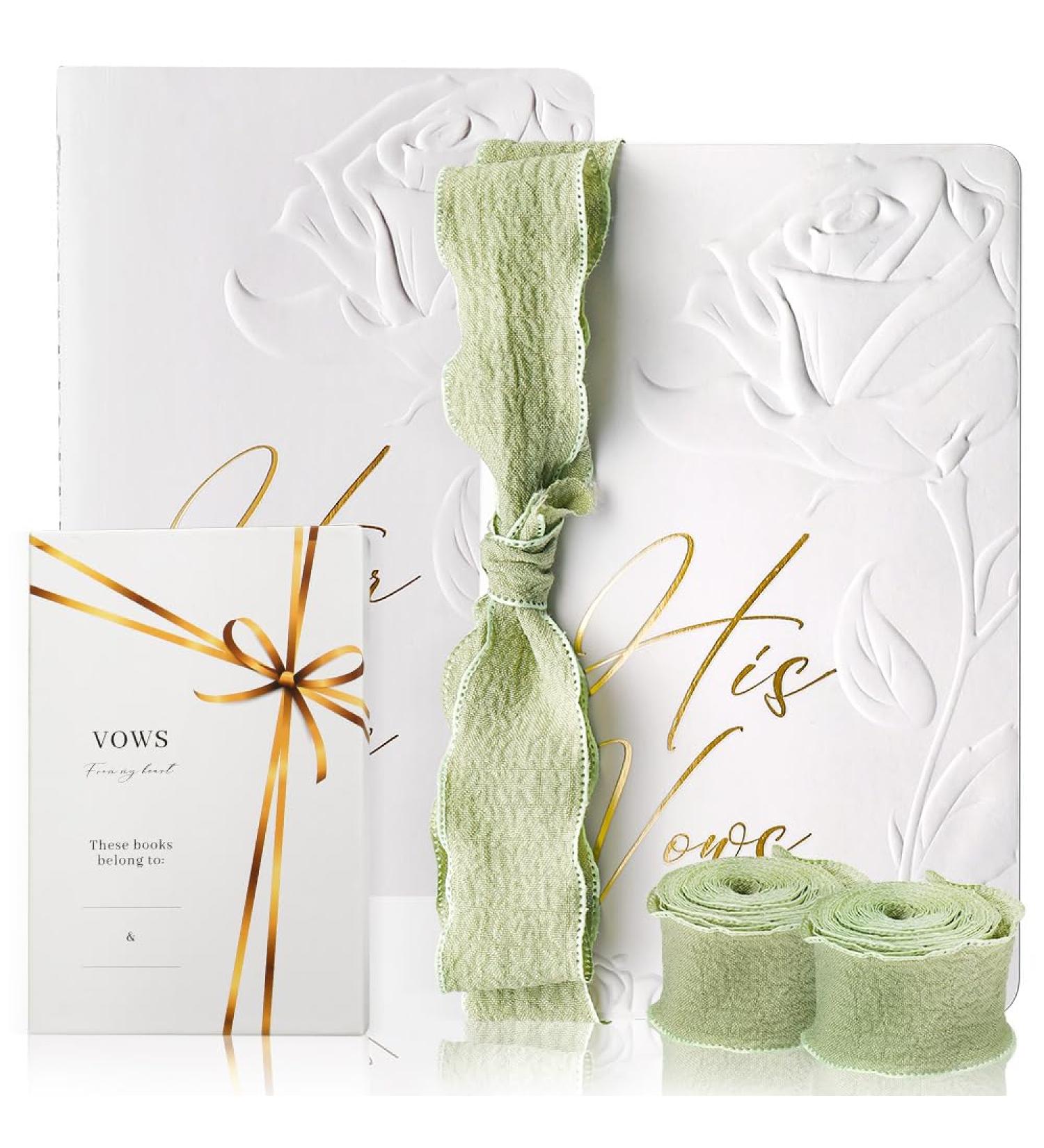 His and Hers Vow Books with Silk Ribbons - Wedding Keepsake Gift for Bride and Groom | 28 Pages Gold Gilded Set of 2 (Green) - Perfect Wedding Essential - Buy Online on GoSupps.com