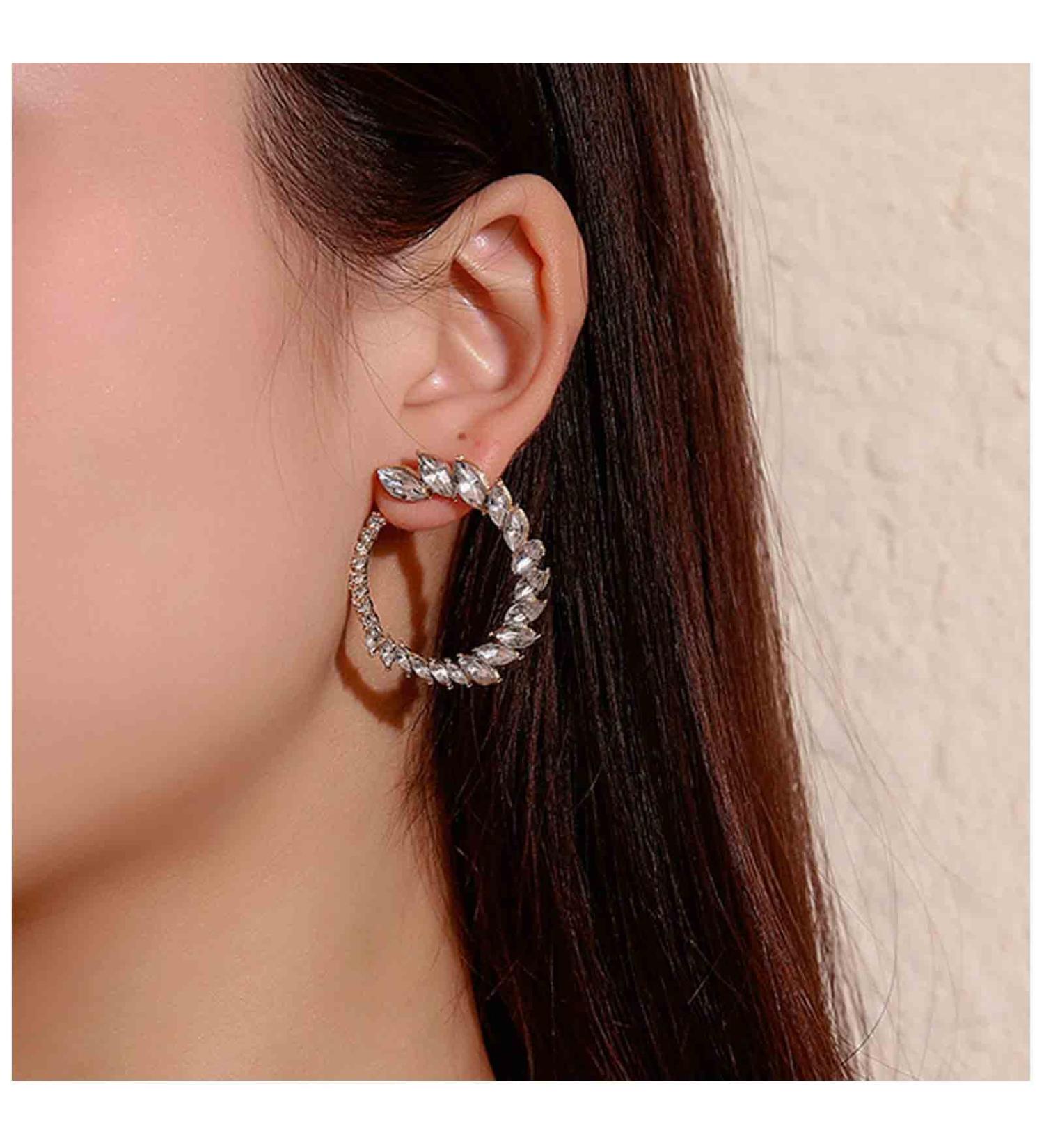Vintage Rhinestone Hoop Earrings - Gold Circle Studs & Bright Crystal Bling for Weddings | Jewelry for Women & Girls - Buy Online on GoSupps.com