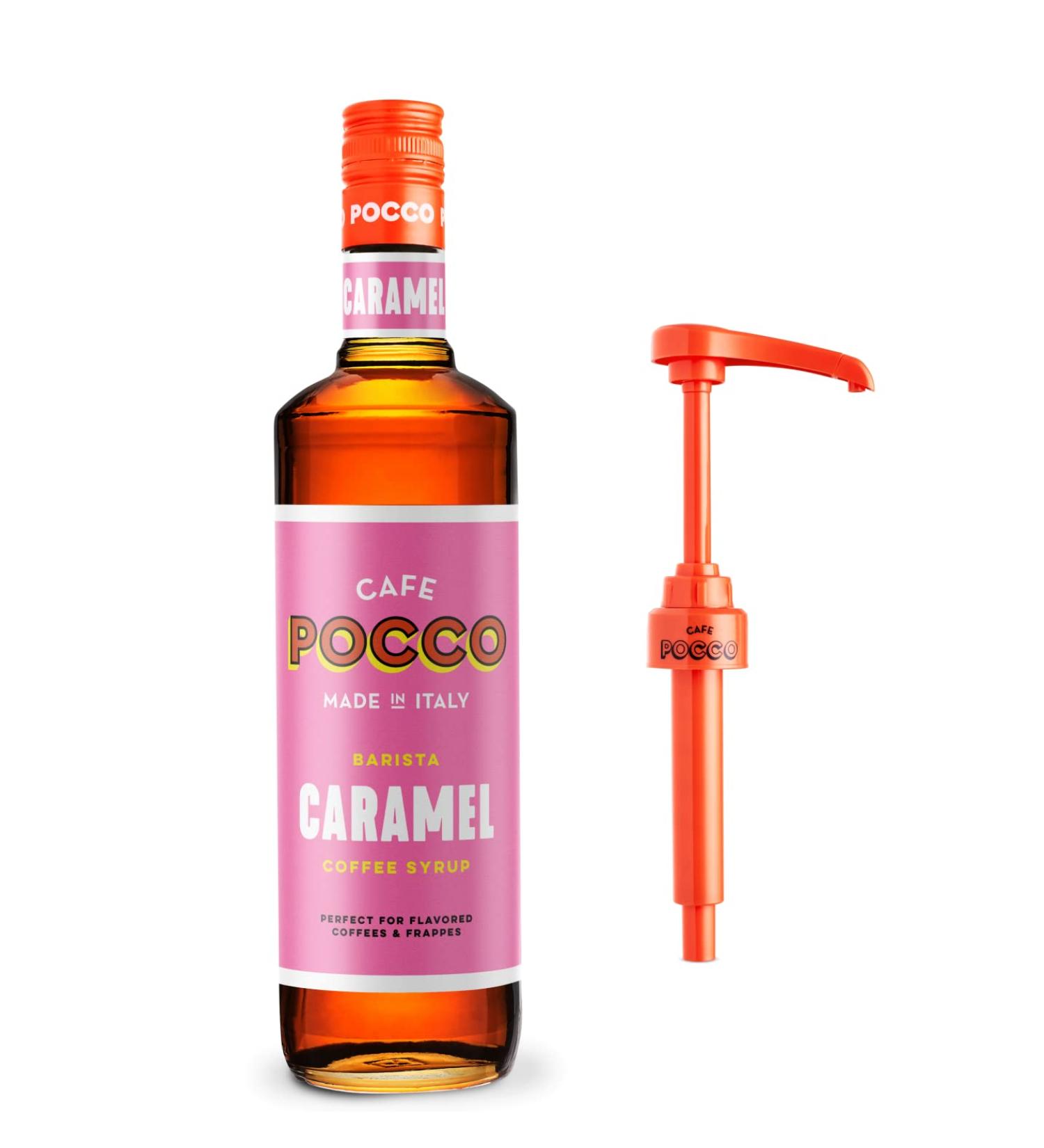 Cafe Pocco Premium Caramel Syrup - 750ml Glass Bottle with Reusable Pump | 10ml Pump Included | 1 Pack - Buy Online on GoSupps.com