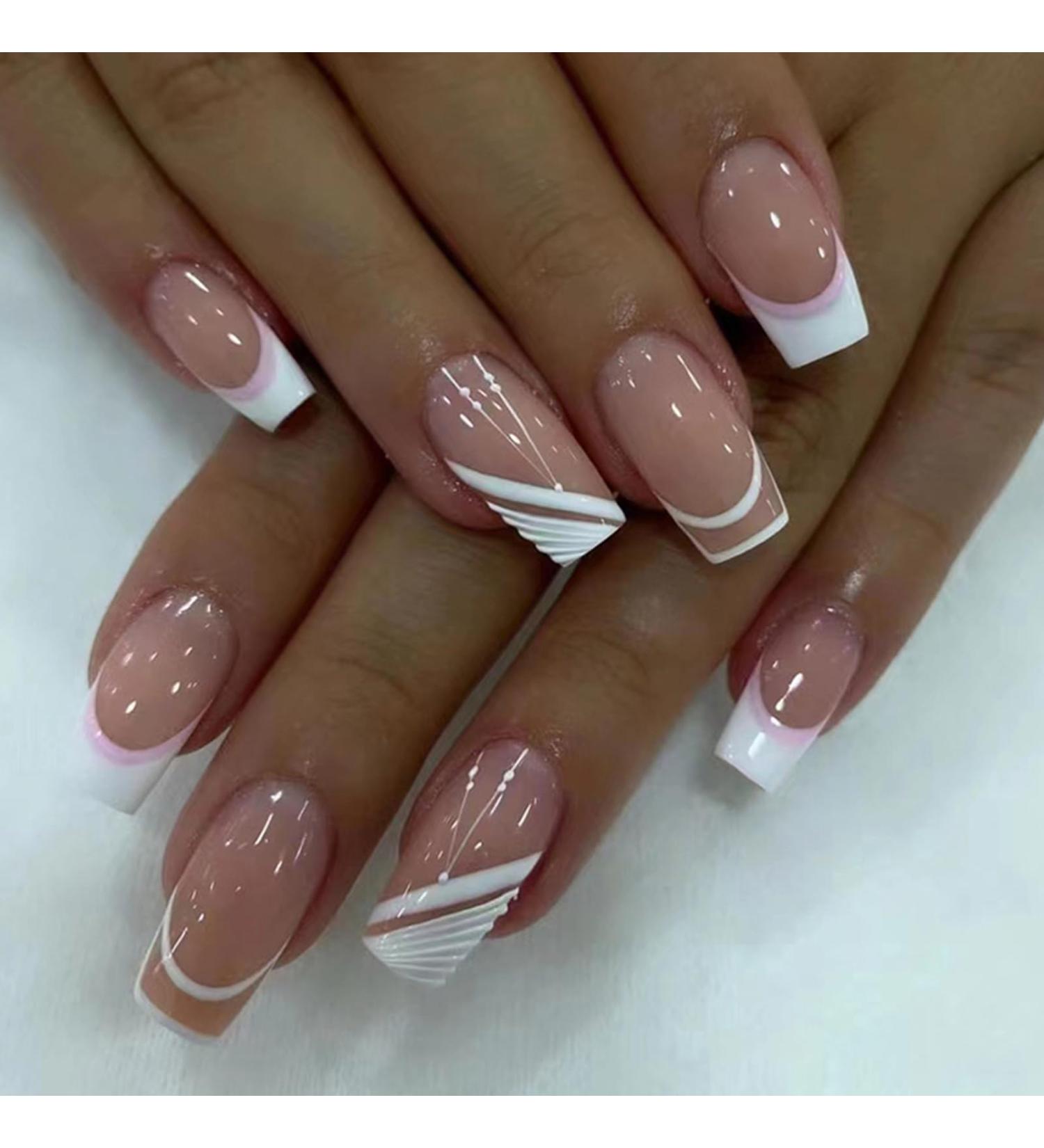 FEIlei 24Pcs Long Press on Nails Coffin French Fake Nails Tip Gradient for Women - Buy Online on GoSupps.com