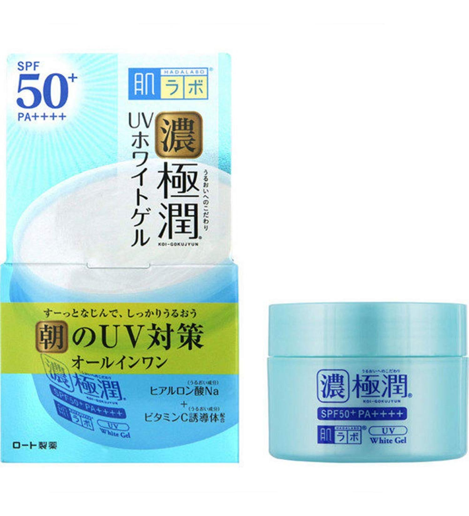 Rohto New Hadalabo Gokujun All In One UV White Gel SPF50+ PA++++ - 90g (Green Tea Set)