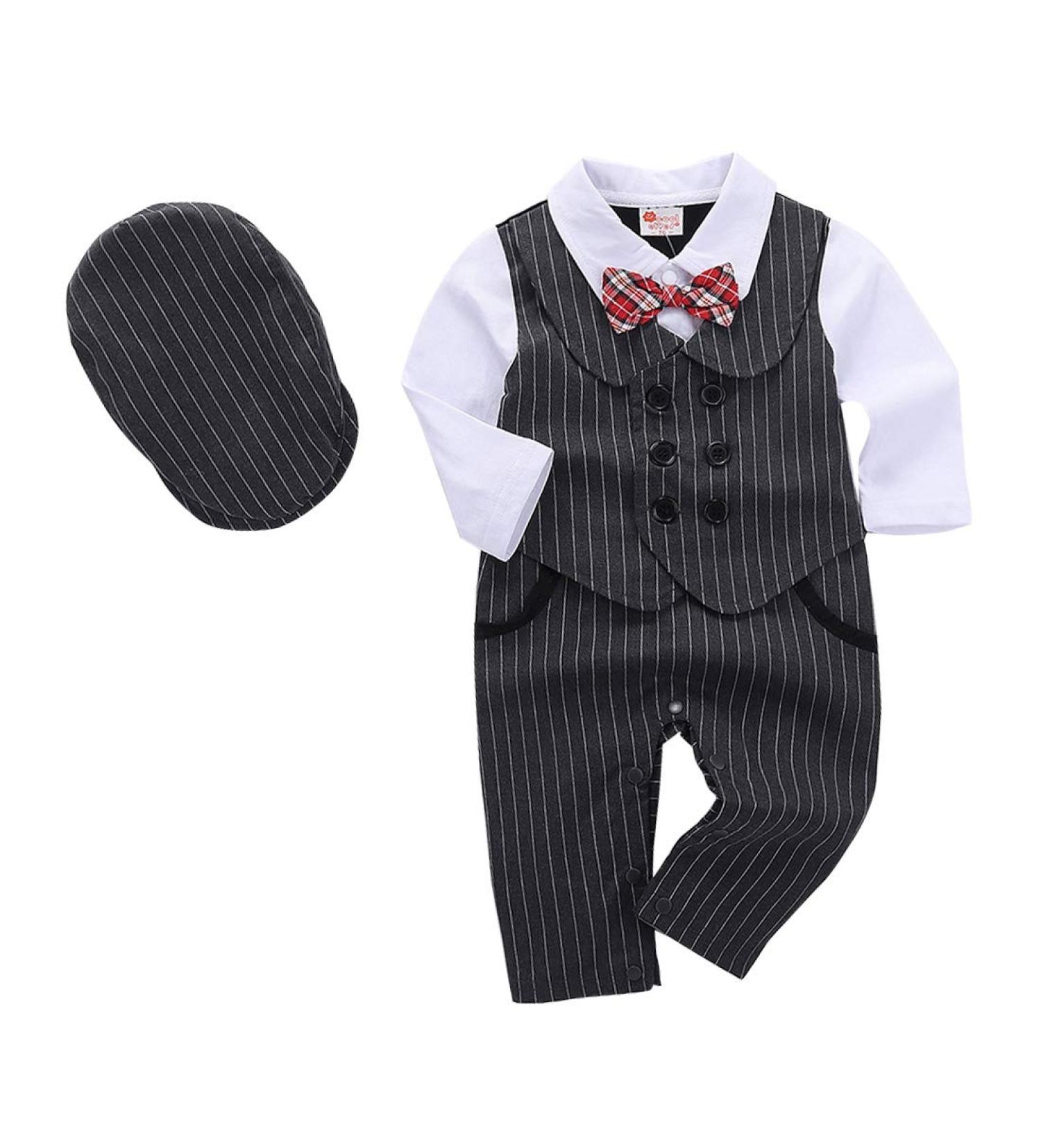 AmzBarley Baby Boys Gentlemans Outfit Suit | Long/Short Sleeve Dress Shirt Pants Vest Bowtie Tuxedo Rompers | Birthday Party Evening Wear | Black 103-b 3-6 Months - Buy Online on GoSupps.com