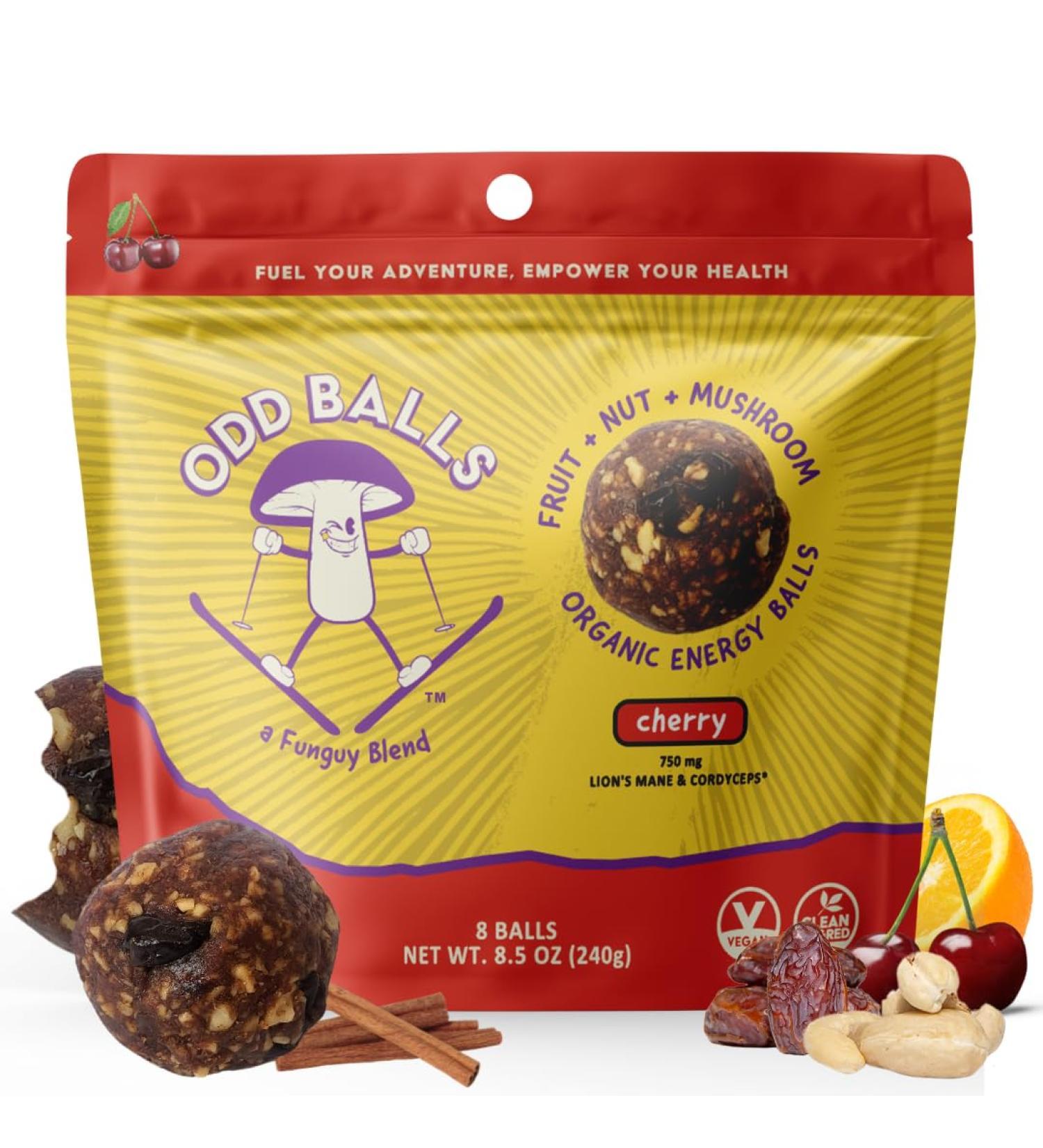 ODD BALLS Organic Energy Balls Cherry - Superfood Mushroom Snack - Running, Cycling, Hiking - Gels, Bars Alternative - Lion's Mane Focus, Cordyceps Energy - Vegan, Gluten Free Snacks for Kids & Adults (8.5 oz, Cherry) Cherr  - Buy Online on GoSupps.com