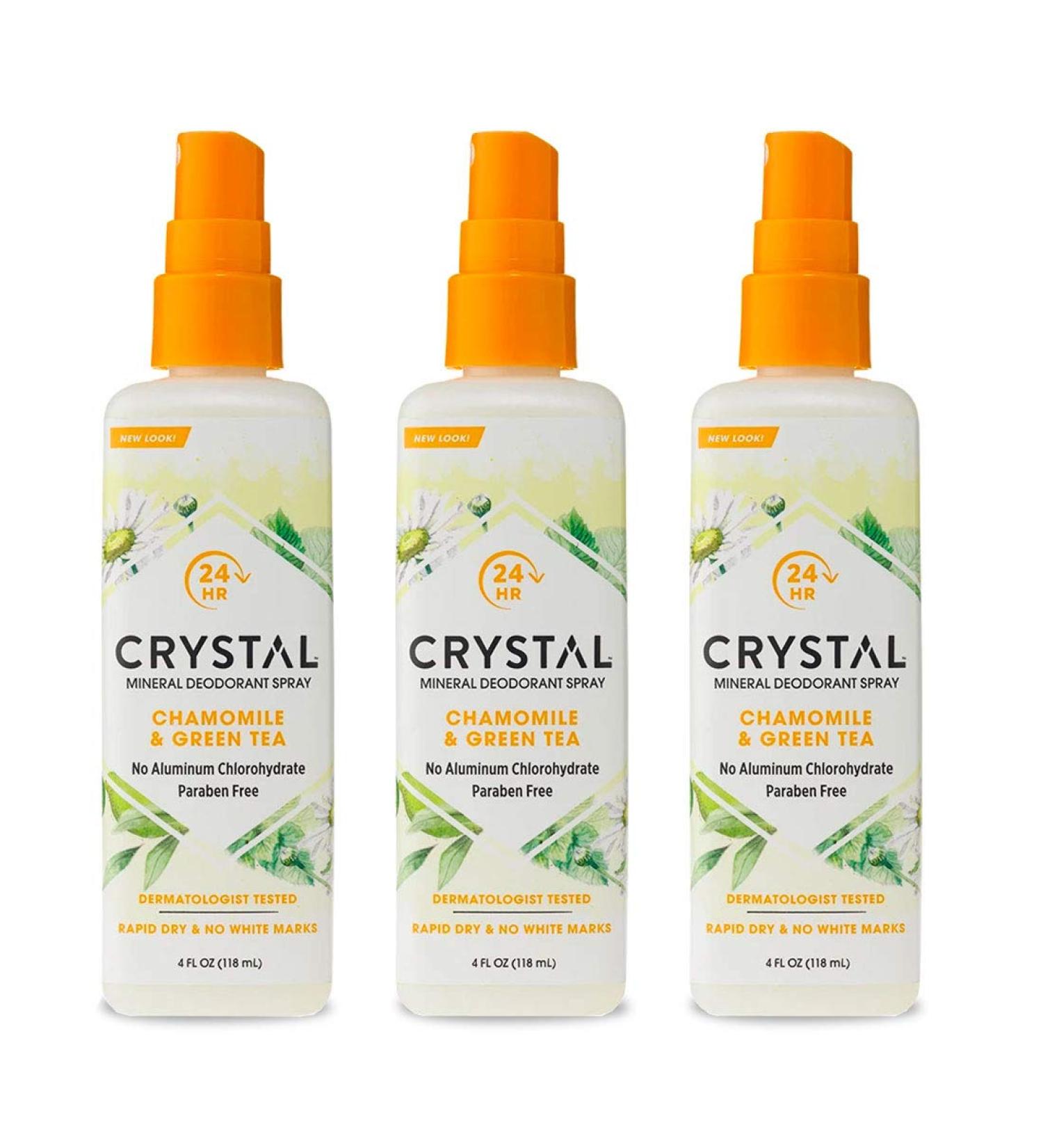 Crystal Essence Mineral Deodorant Spray, Chamomile & Green Tea 4 oz (Pack of 3) 4 Fl Oz (Pack of 3)