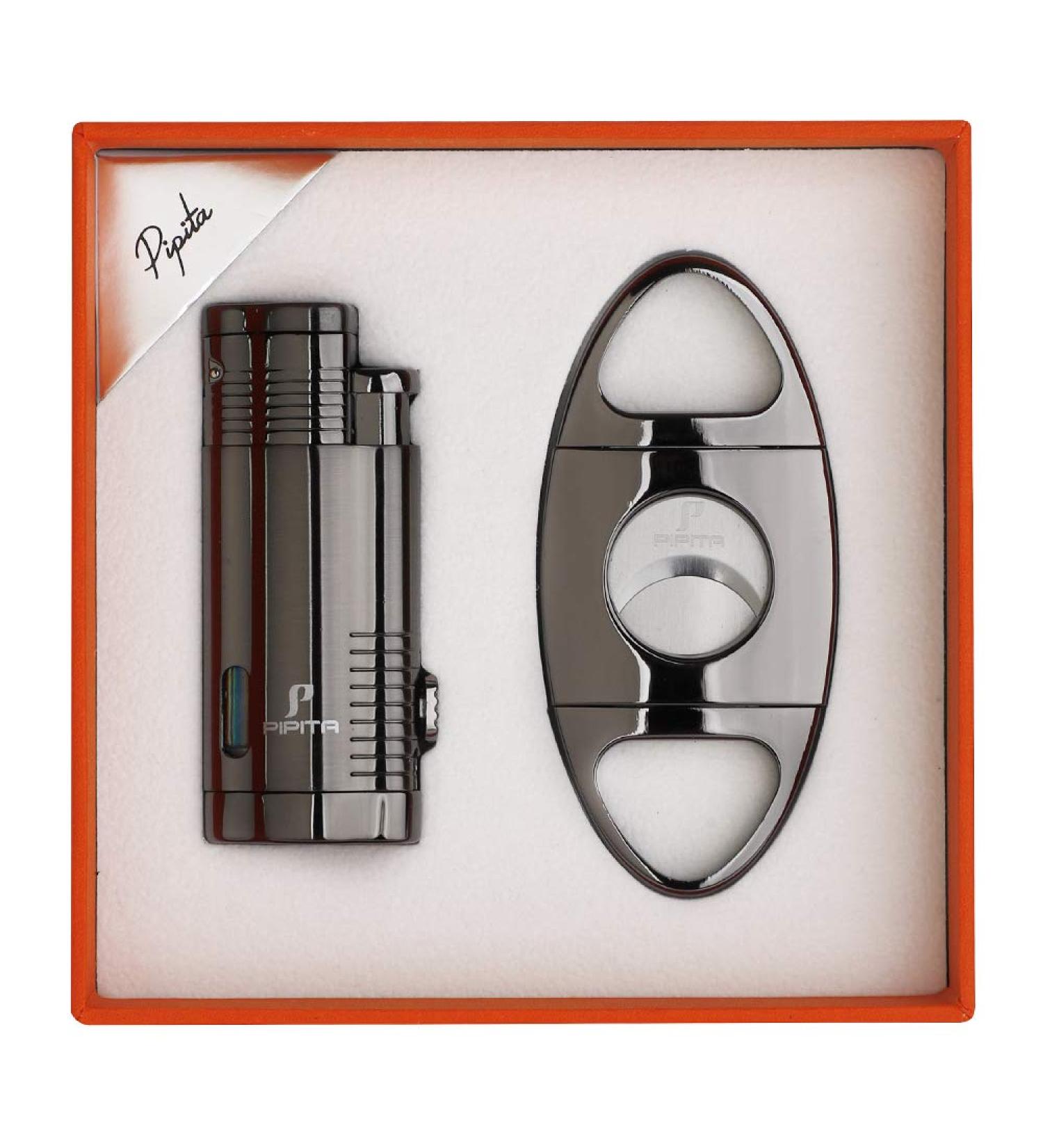 PIPITA Torch Lighter Gift Set Windproof Lighter with Punch Refillable Butane Torch Gas Lighters and Cutter (Without Gas) Grey - Buy Online on GoSupps.com