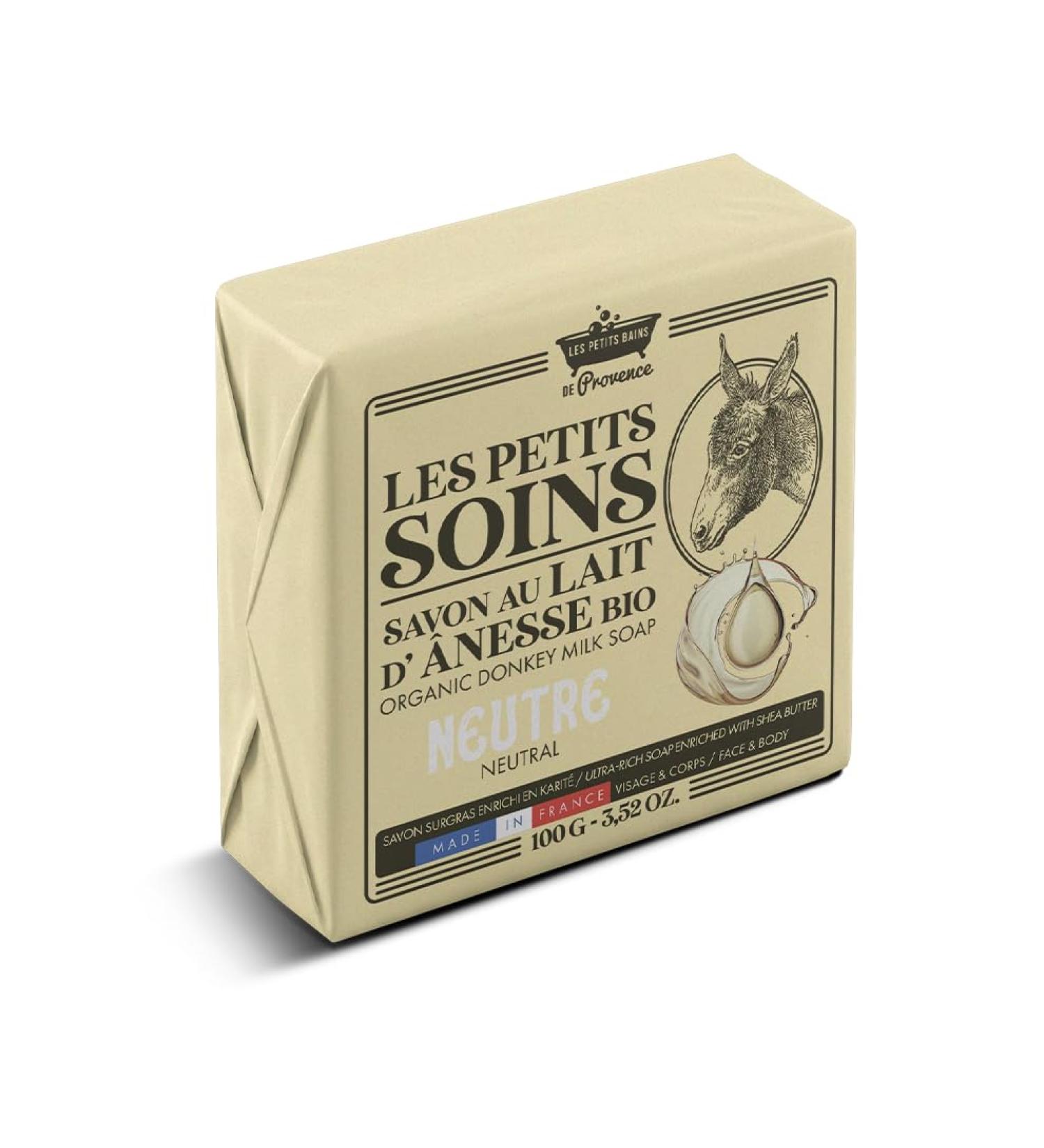 LES PETITS BAINS DE Provence Soap Surgras Organic Neutral Donkey Milk Fragrance Free Sensitive Skin Face and Body 100 g Les Petits Soins Made in France