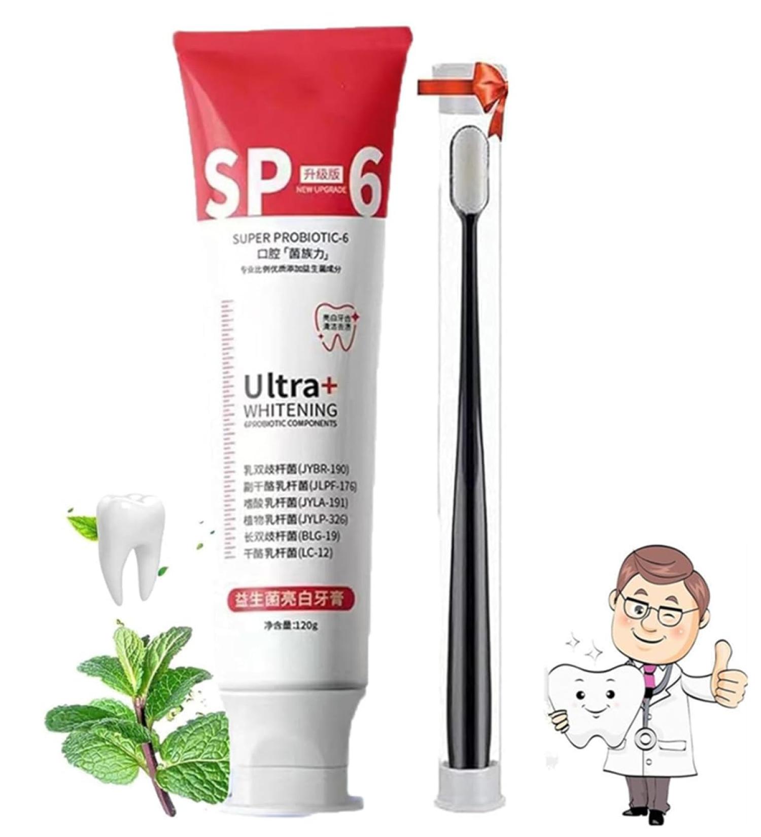 SP-6 Ultra Whitening Probiotic Toothpaste | Fresh Breath & Stain Removal | 6 Tooth Paste for Brightening | International Shipping Available - Buy Online on GoSupps.com