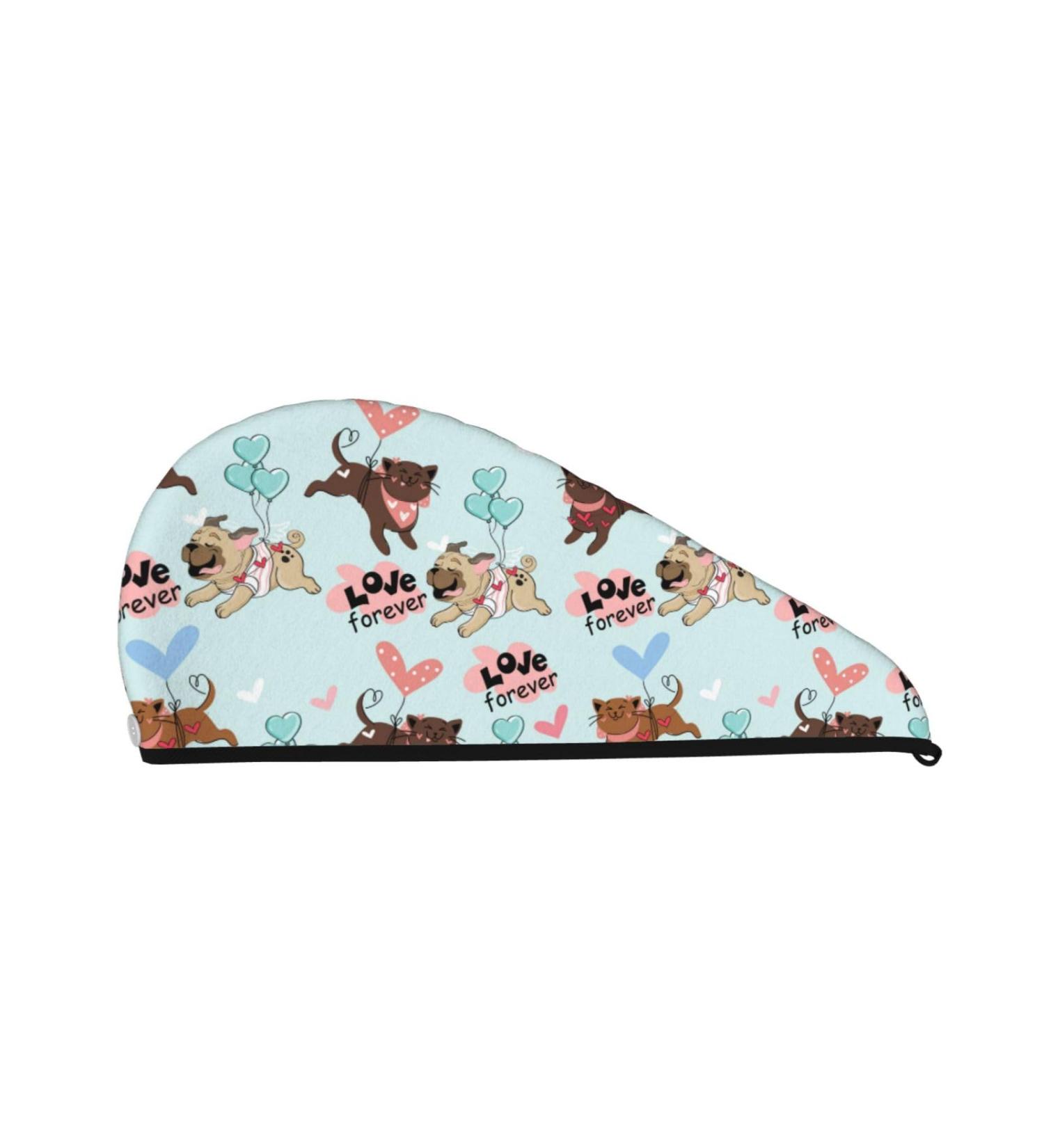 Cute Pug Dogs Microfiber Hair Towel - Super Absorbent Stretchy Wrap for Women | Quick Dry Coral Velvet Cap for Long Curly & Thick Hair - Buy Online on GoSupps.com