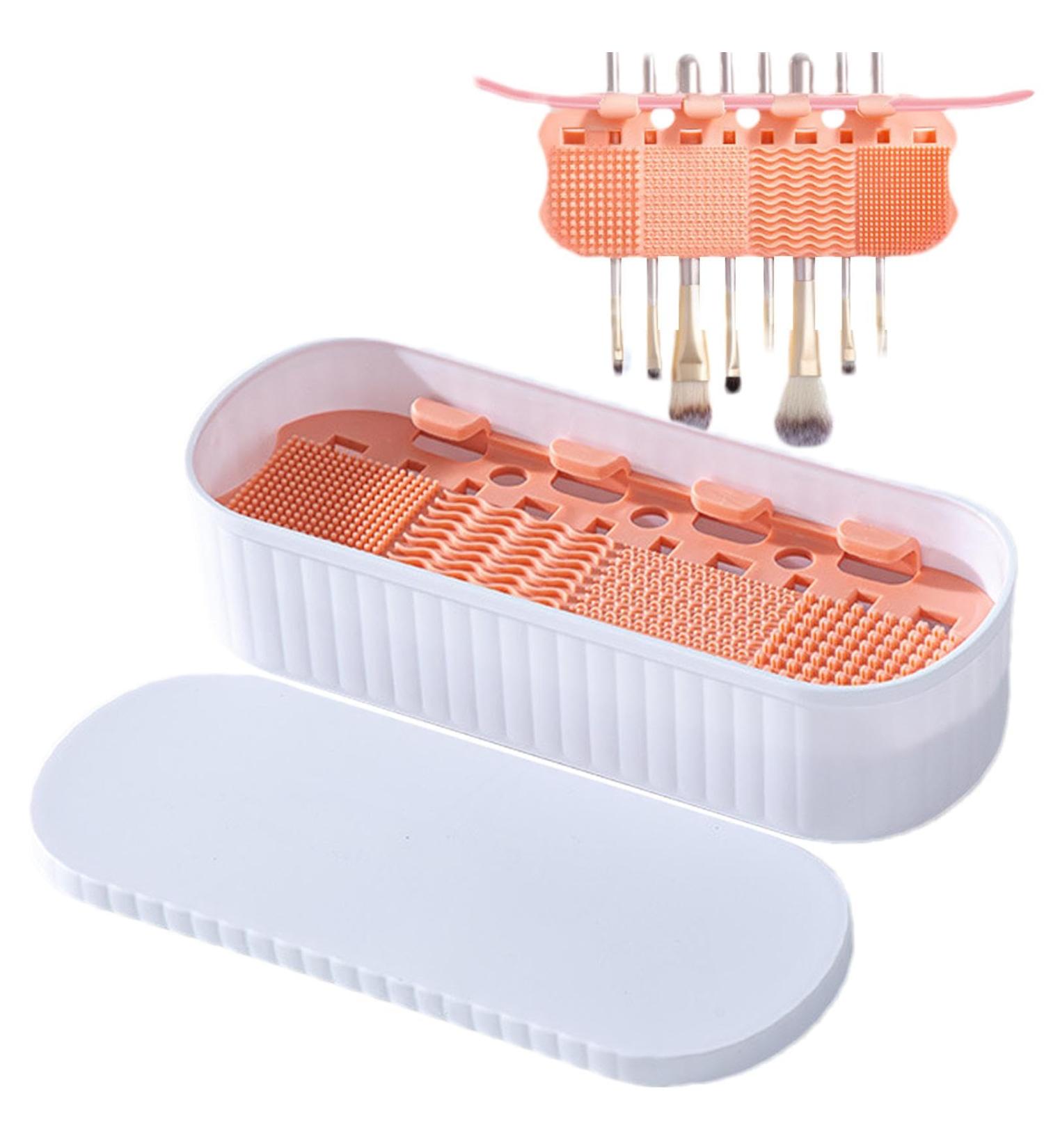 Bexdug Makeup Brush Cleaning Mat - Makeup Brushes Storage Box Cleaning Mat | Efficient Cleaning Tool Dustproof Sponge Washer for Sponges Brushes Powder Puff Three Generations of White - Buy Online on GoSupps.com