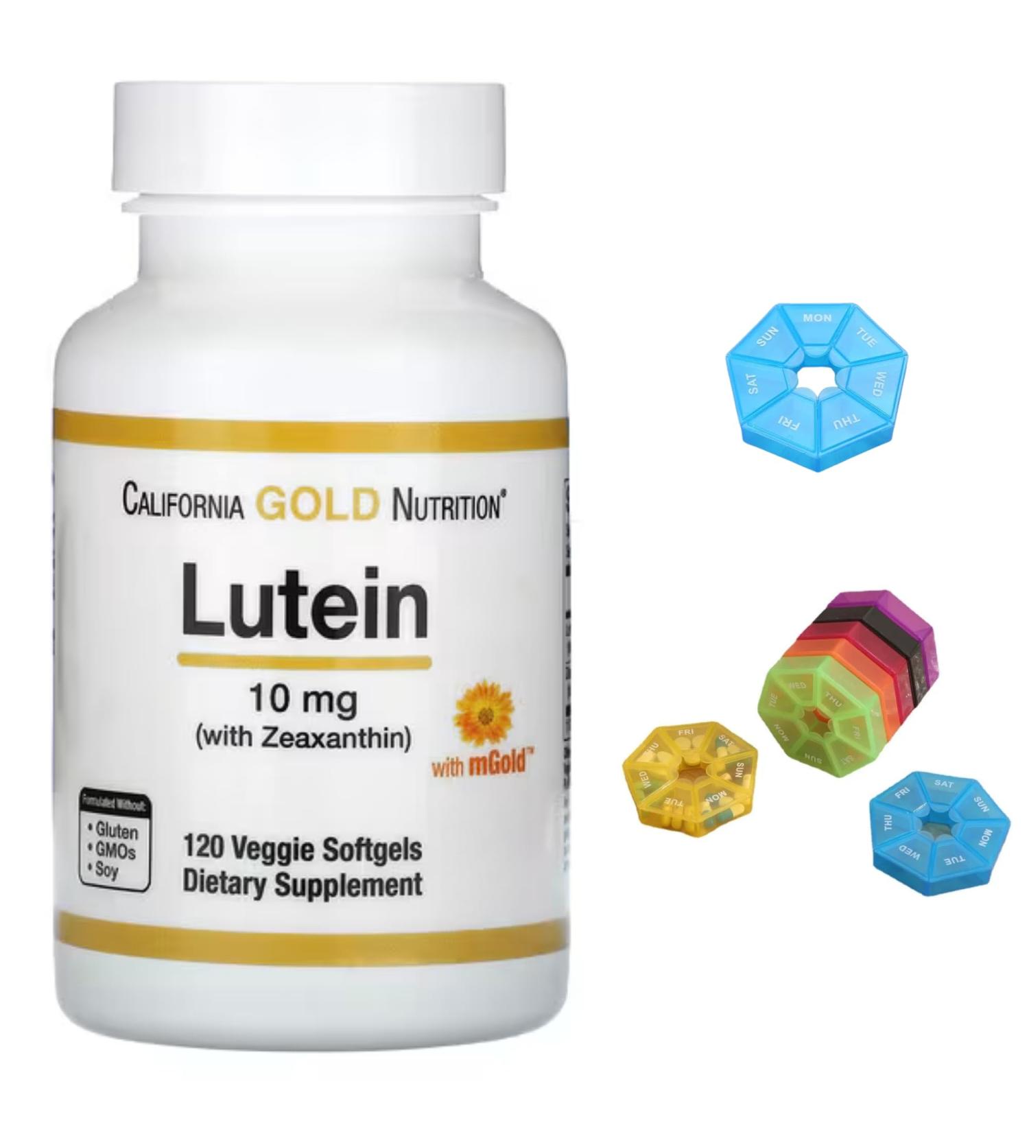Lutein with Zeaxanthin Compatible With California Gold Nutrition 10 mg 120 Veggie Softgels + Bonus Pill Organizer Weekly Pill Organizer Mini - Buy Online on GoSupps.com