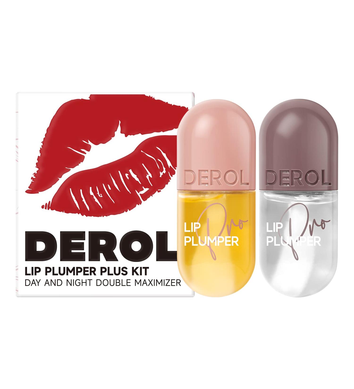 2 PCs Lip Plumper Set - Natural Makeup Lip Gloss & Serum for Fuller Hydrated Lips | Derol Lip Plumper - Buy Online on GoSupps.com
