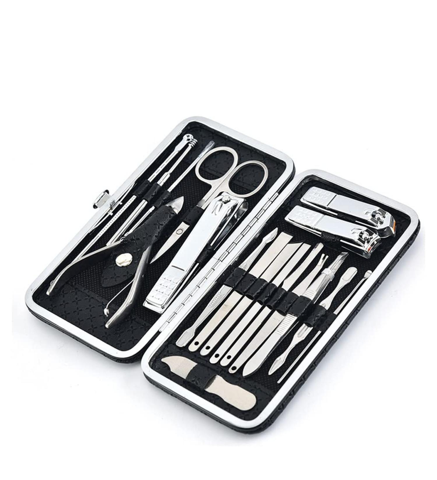 Nail Clippers Kit Stainless Steel 18-Piece Nail Clippers Set Manicure Nail Tool Set Nail Clippers Set Manicure Clippers Suitable for Outdoor Travel Travel Nail Clippers Black - Buy Online on GoSupps.com