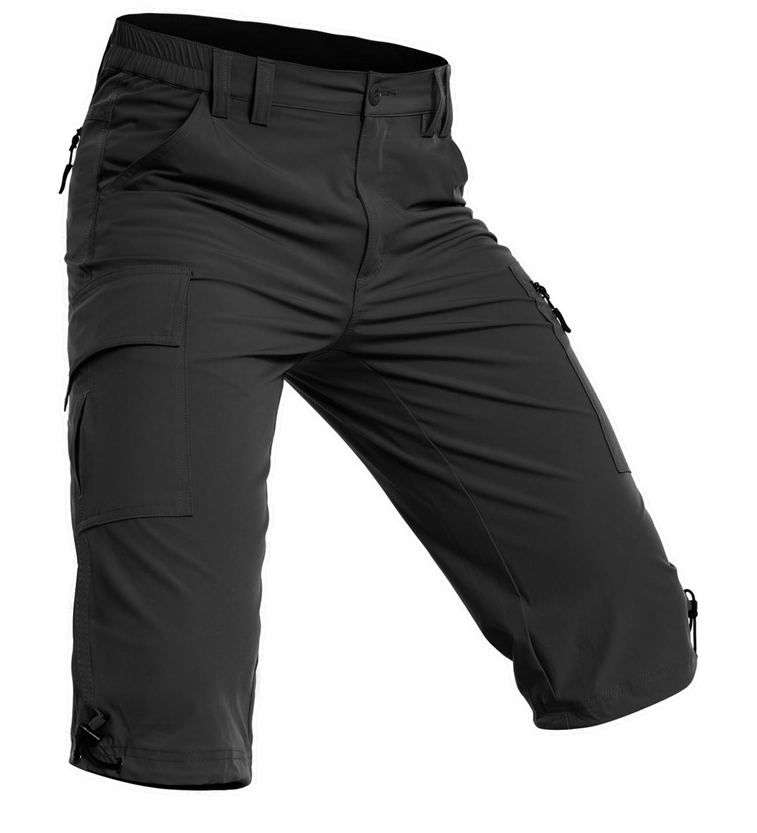 Waspornow Men's 3/4 Cargo Bermuda Shorts - Waterproof Stretch Hiking & MTB Pants - Outdoor Summer Wear in Black - Buy Online on GoSupps.com