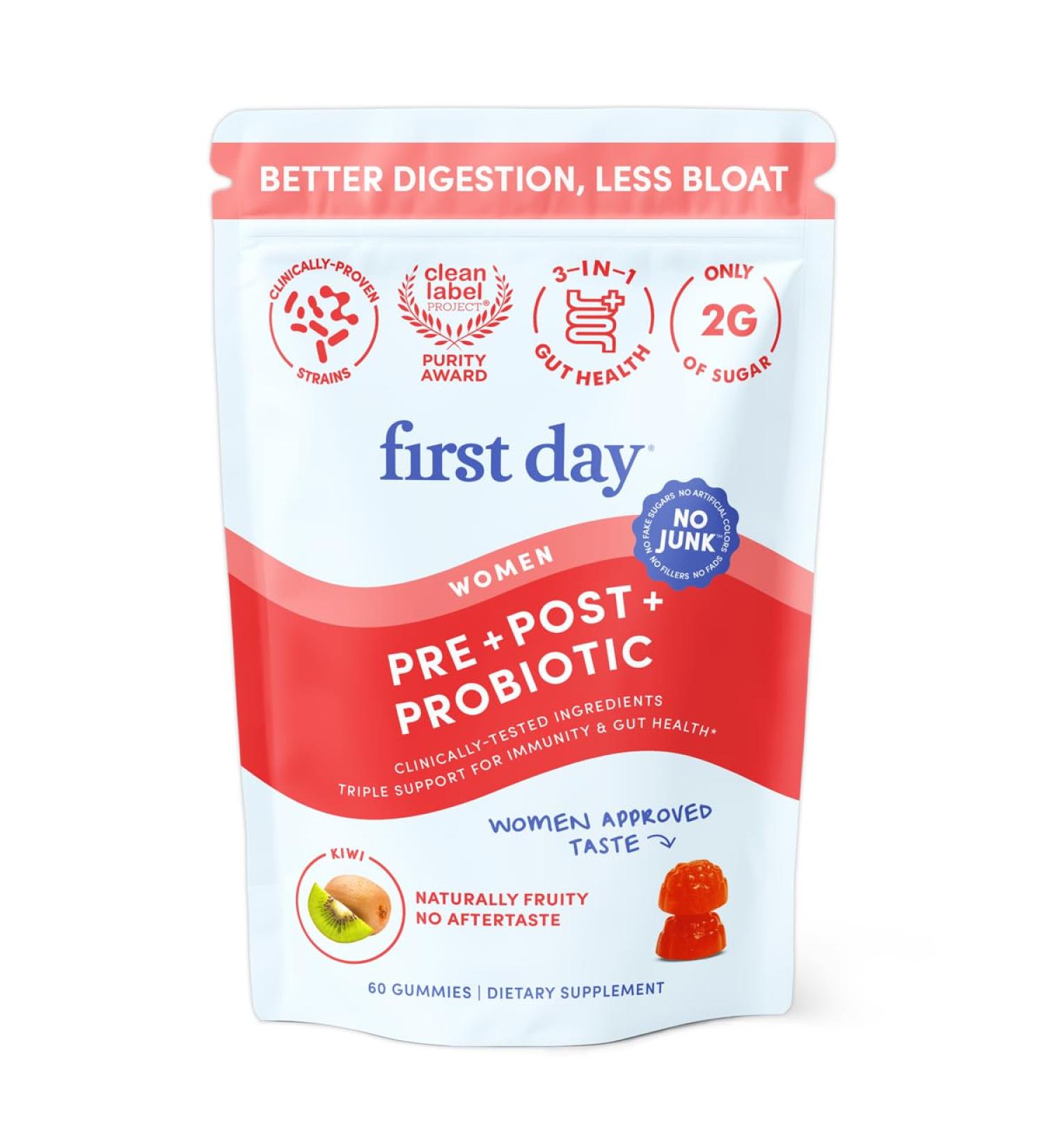 FIRST DAY Women s Good Gut Tribiotic Gummies 3-in-1 Prebiotic Probiotic & Postbiotic Supplement Supports Immune Function and Digestive Oral Skin & Vaginal Health 30-Day Supply 60 Count (Pack of 1) Pouch - Buy Online on GoSupps.com