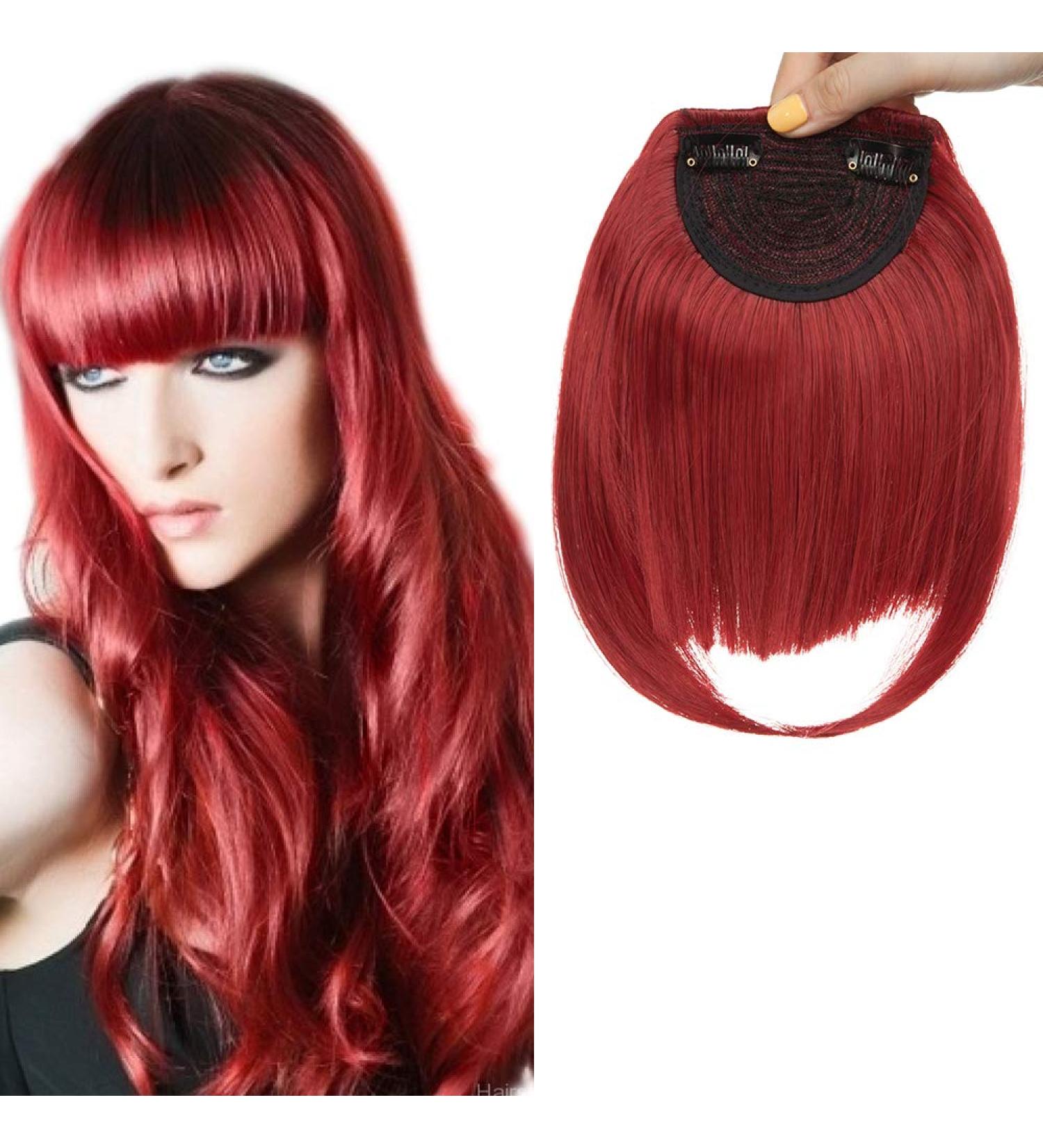 SEGO Clip-in Pony Hairpiece Extensions - Realistic Dark Red Fringe Bangs One Piece Front Hair Extension - Buy Online on GoSupps.com
