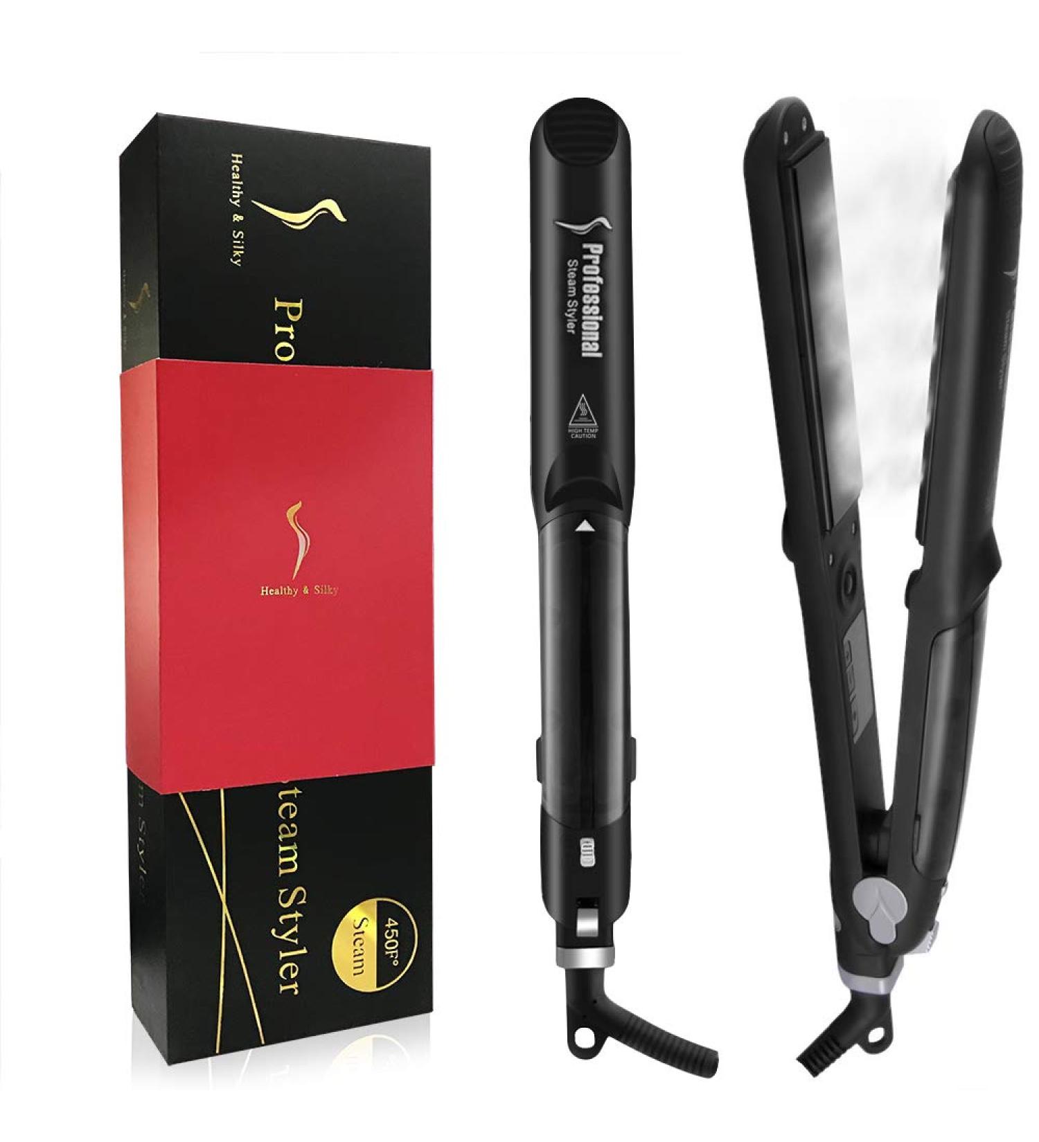 DORISILK Professional Steam Hair Straightener & Curler - Ceramic Tourmaline Vapor Flat Iron, Dual Voltage, LED Display - Black - Buy Online on GoSupps.com