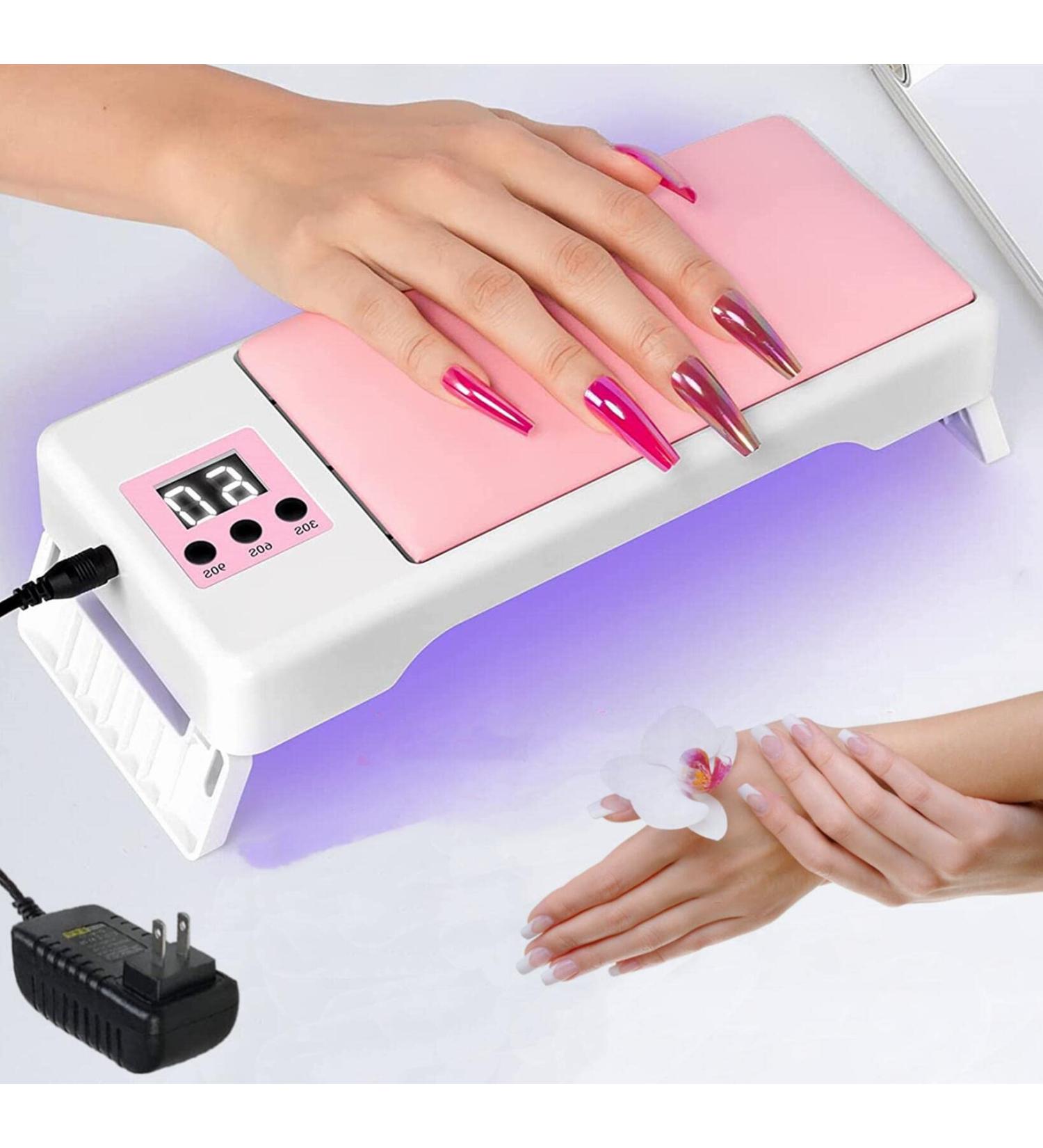Hand Pillow Nail Lamp - 72W UV Nail Dryer for Gel Polish Curing | LED Light with 3 Timers - Pink | Perfect for Fingernails & Toenails - Buy Online on GoSupps.com