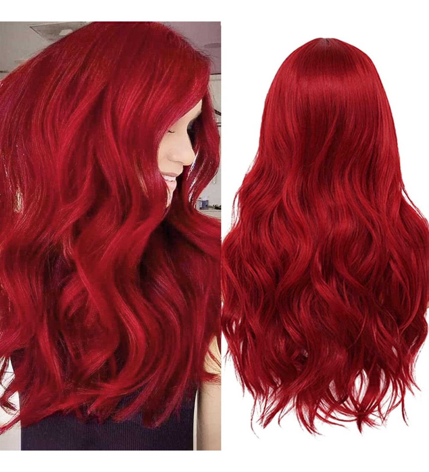 Amnenl Long Wavy Red Wig for Women - Synthetic Hair Replacement for Halloween & Cosplay - Buy Online on GoSupps.com