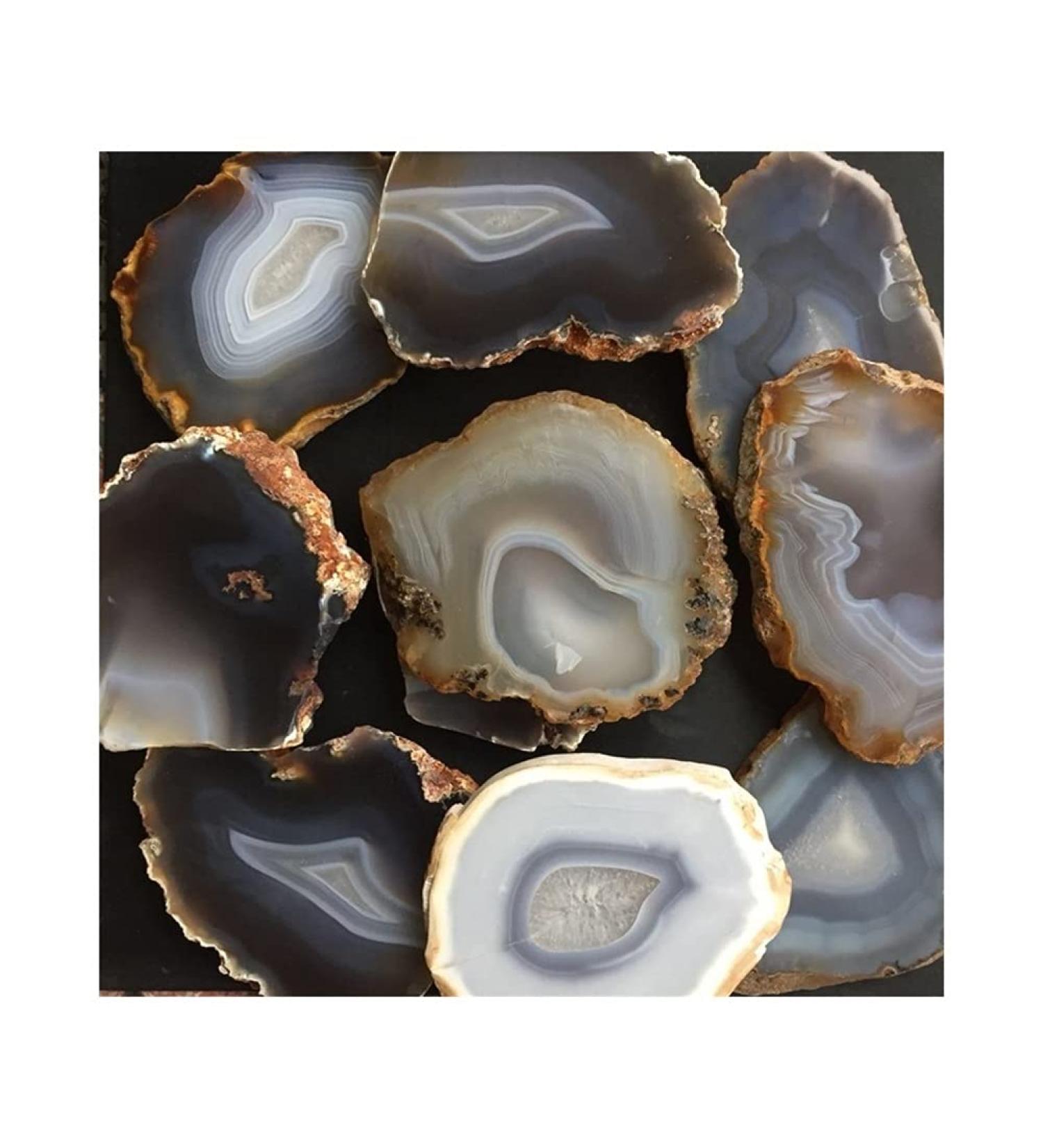 Stone Crafts Natural Original Grey Agate Crystal Gemstone Slice Coaster Reiki Crystal Stone for Home deocration Natural Luster - Buy Online on GoSupps.com