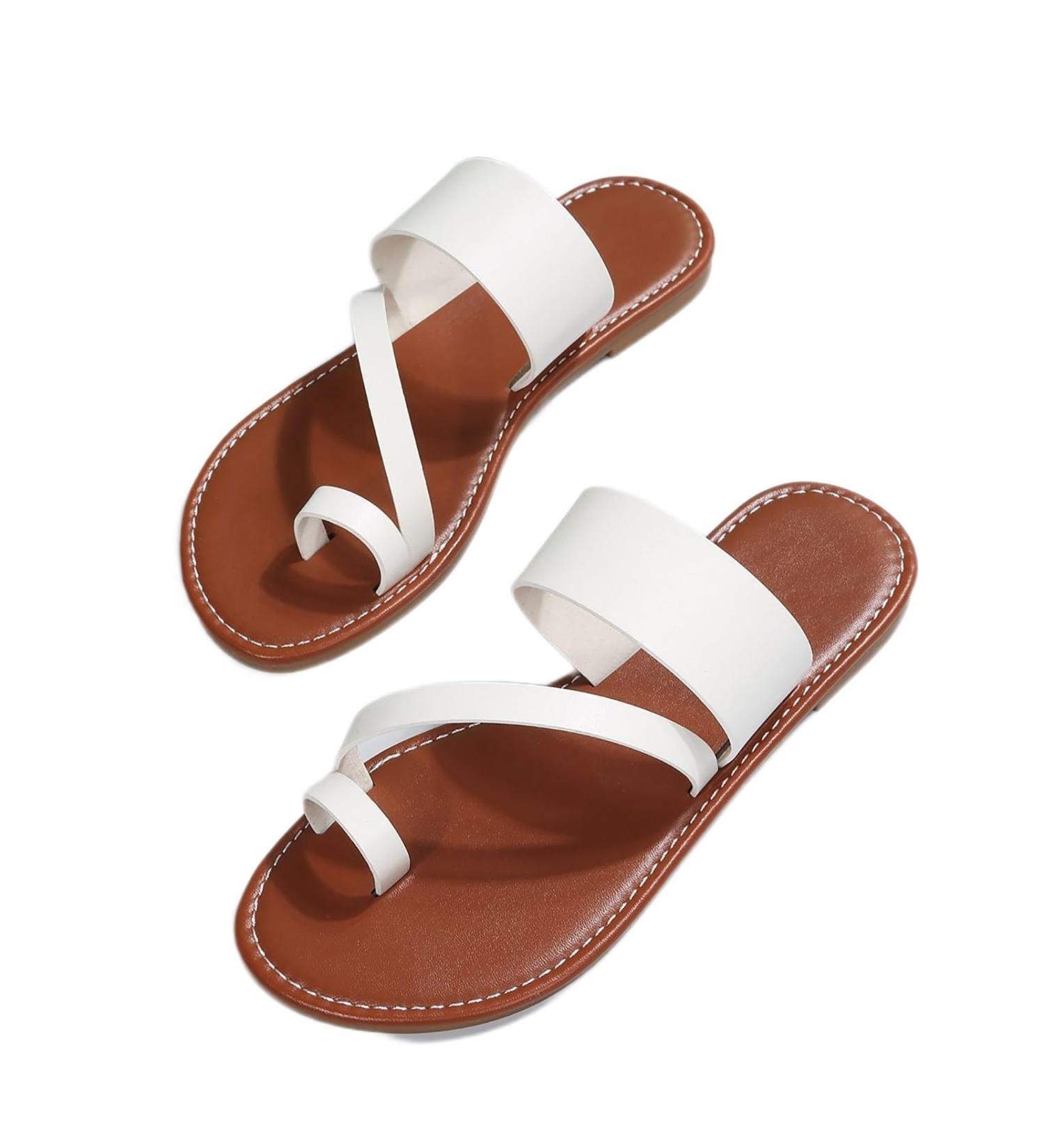 Summer Flat Sole Sandals for Ladies - Orthopedic Bunion Corrector & Open Toe Slip-on PU Leather Footwear - Size 5.5 White - Buy Online on GoSupps.com
