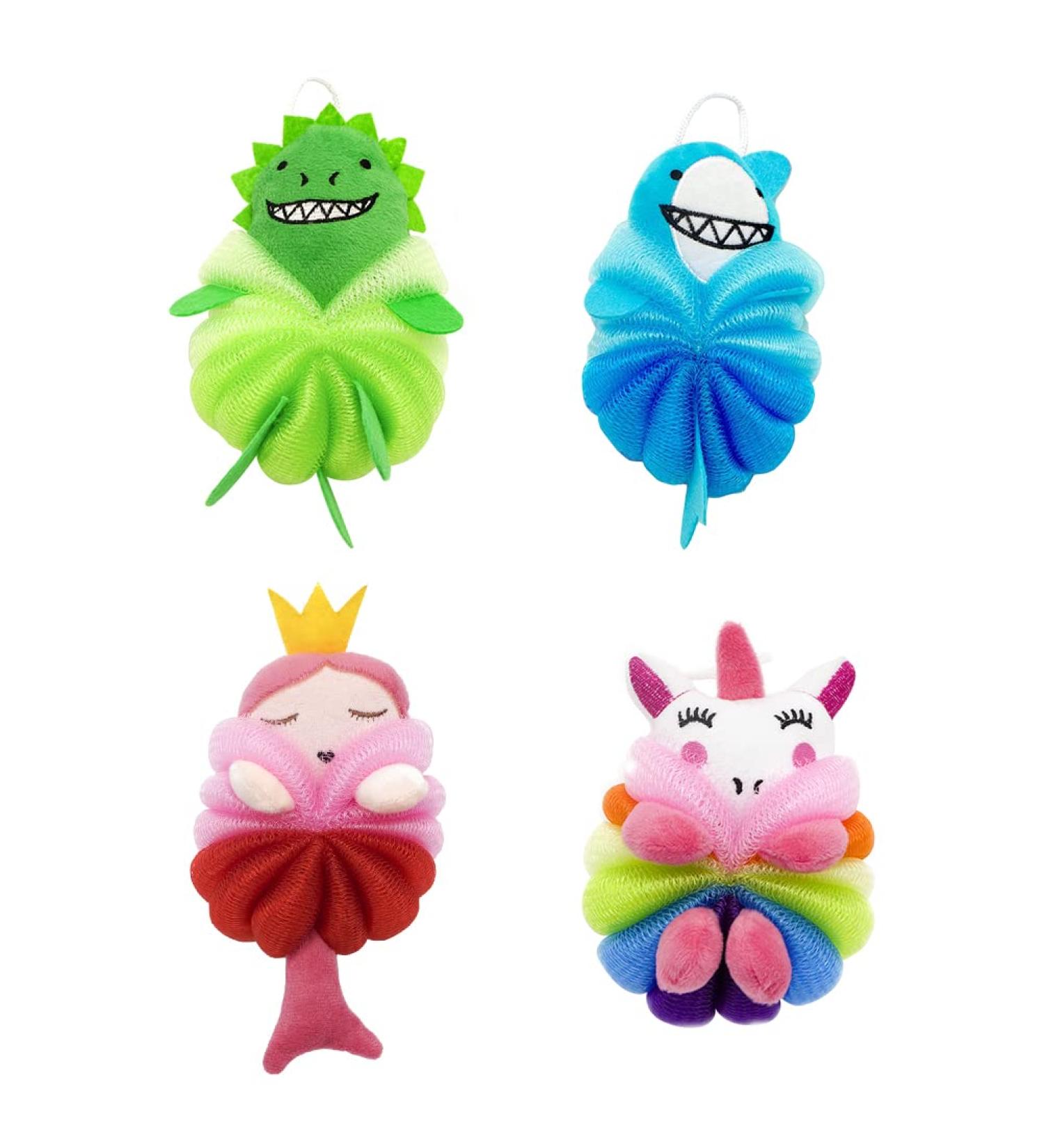 Kids Bath Sponge Set - 4 Cartoon Shower Sponges for Children | Soft & Fun Bathing Experience - Buy Online on GoSupps.com