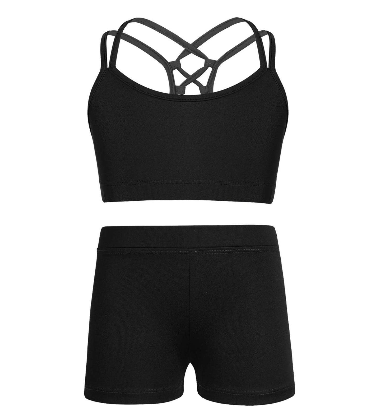 CHICTRY Girls' 2 Piece Activewear Set - Strappy Sport Bra & Booty Short for Dance & Gymnastics, Black 11-12 Years - Buy Online on GoSupps.com