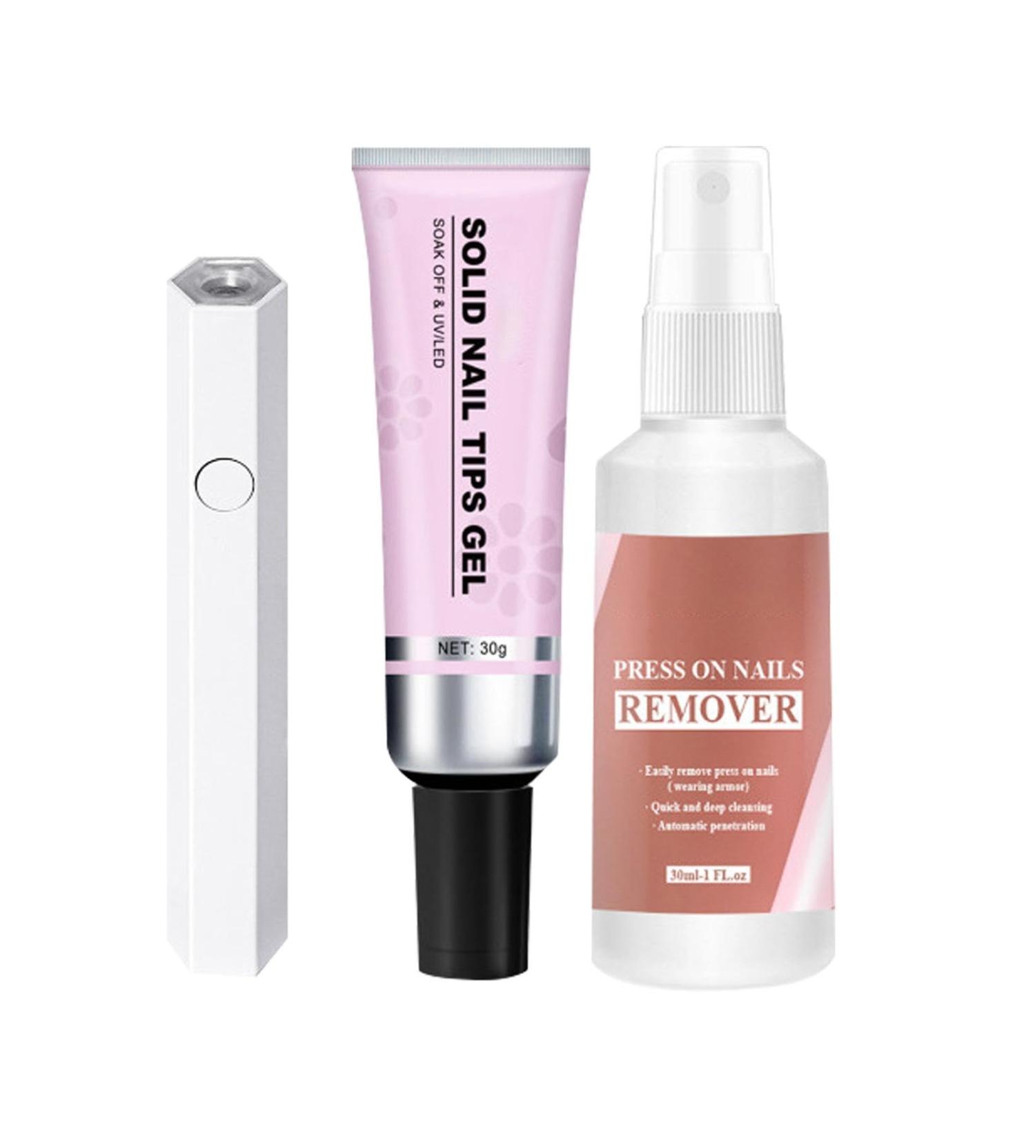 Solid Nail Gel Glue - Nail Extension Glue - Long Lasting Adhesive Solid Rhinestone Glue With Remover And Curing Lamp For Acrylic Nails Extension - Buy Online on GoSupps.com