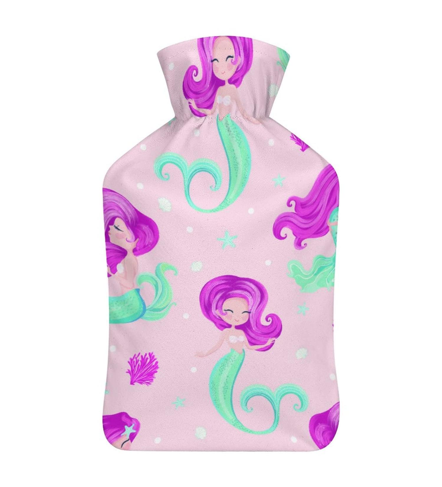 Mermaid Girl Hot Water Bottle with Plush Cover - Bed Warmer for Adults & Kids | 26.5x15.3cm International Shipping - Buy Online on GoSupps.com