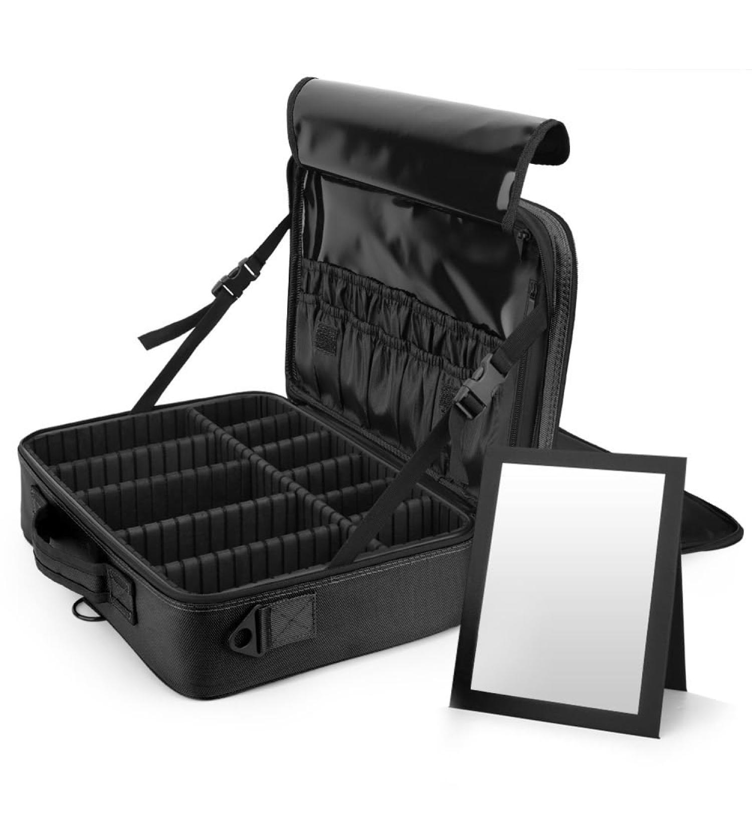 Luxspire Professional Makeup Bag Organizer - Travel Cosmetic Case with Adjustable Dividers & Mirror - Large Black Makeup Storage for Women - Buy Online on GoSupps.com