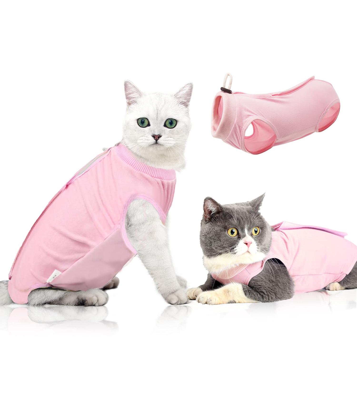 Ouuonno Wound Surgery Recovery Suit for Cats | Pink Medium | Abdominal Wounds & Skin Diseases | E-Collar Alternative Pajama Suit - Buy Online on GoSupps.com