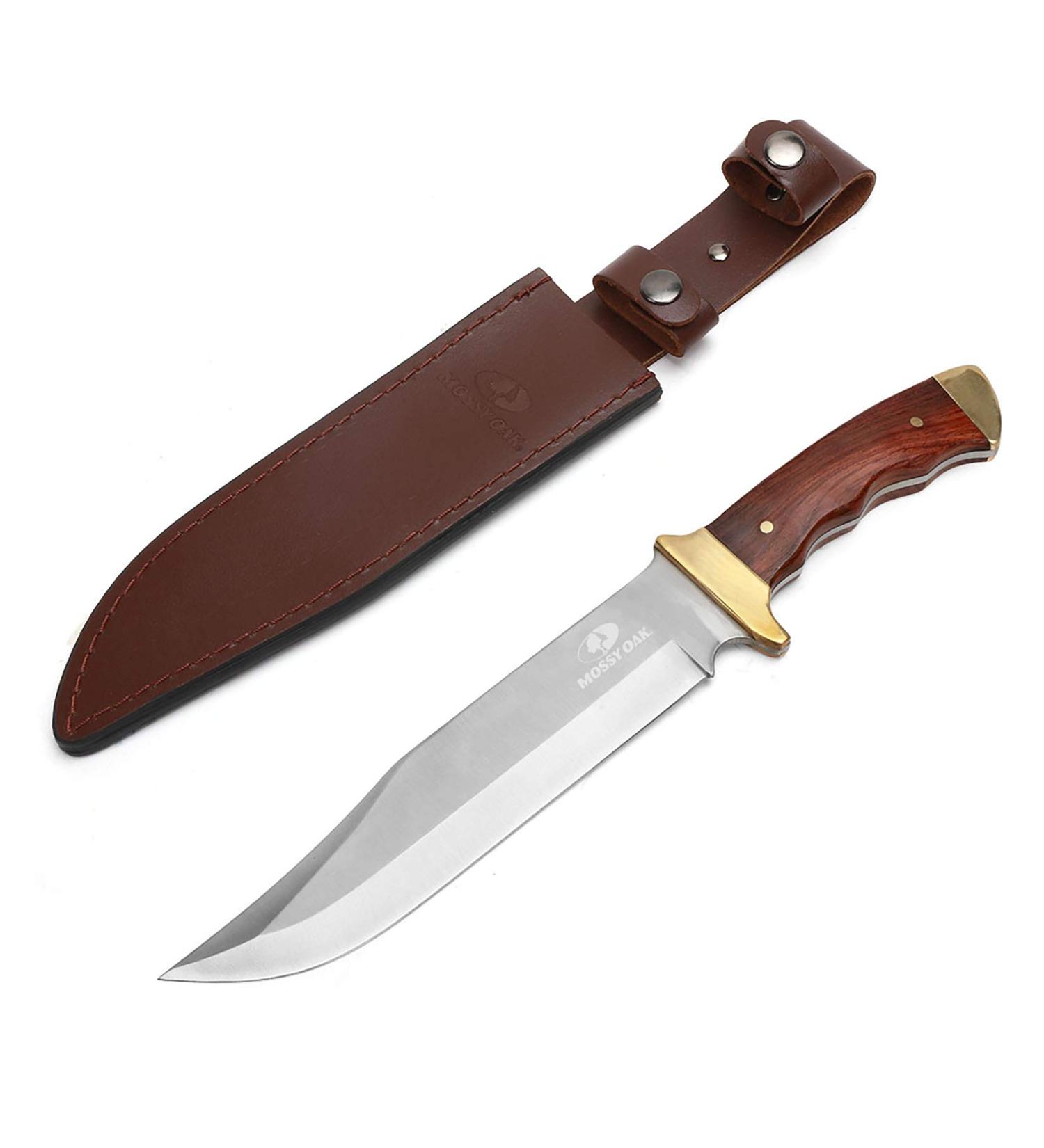 Mossy Oak 14-Inch Bowie Knife with Wood Handle and Leather Sheath - Buy Online on GoSupps.com