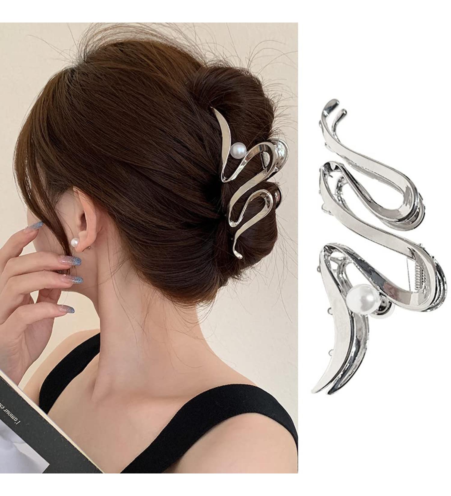 Silver Wave Pearl Hair Claw Clip - French Frigid Style Hair Accessory for Thick/Thin Hair - Women's Hair Decor - Buy Online on GoSupps.com