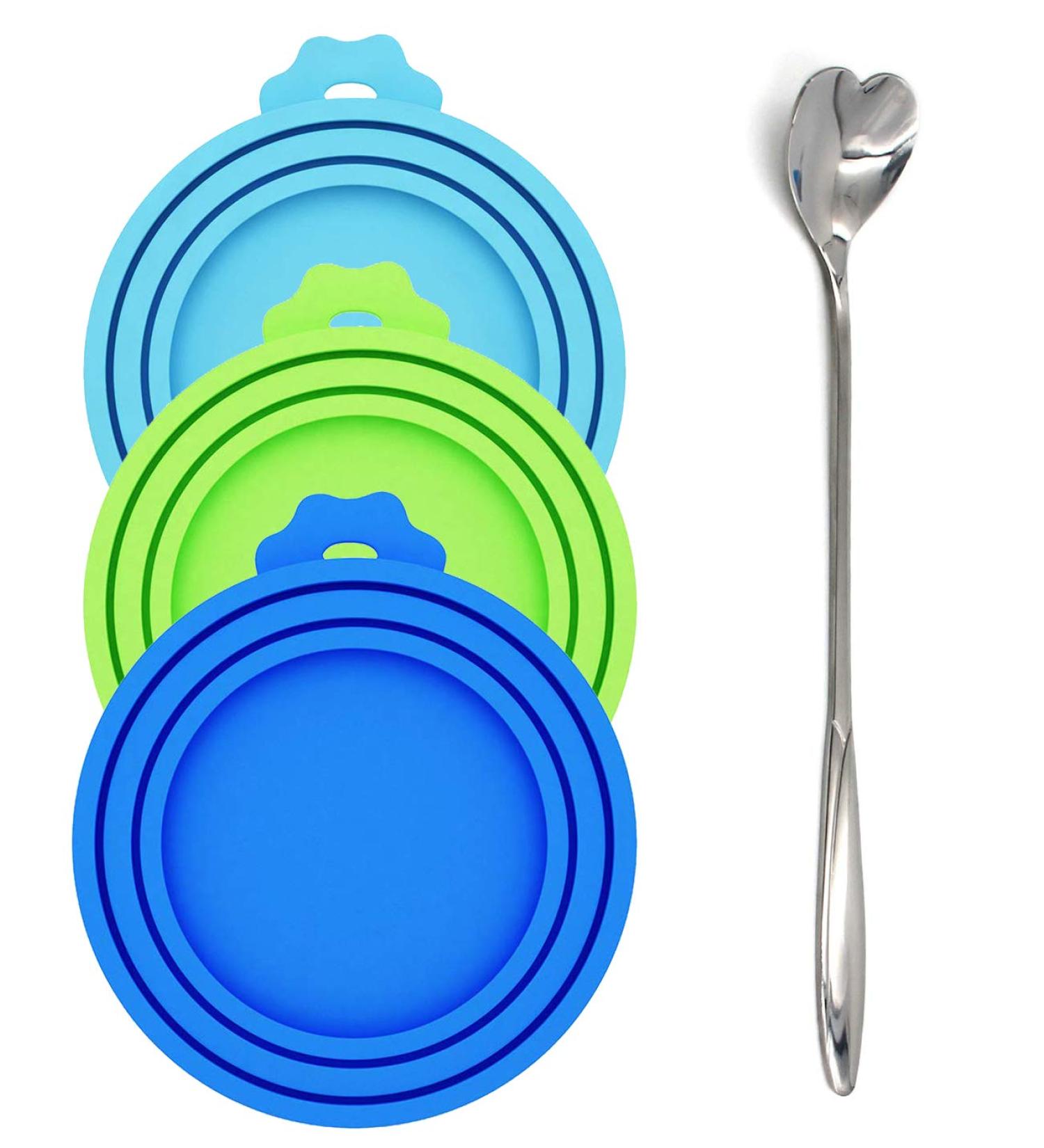 Comtim Pet Food Can Lids - 3 Pack Silicone Covers for Dog and Cat Cans with Spoon - Buy Online on GoSupps.com