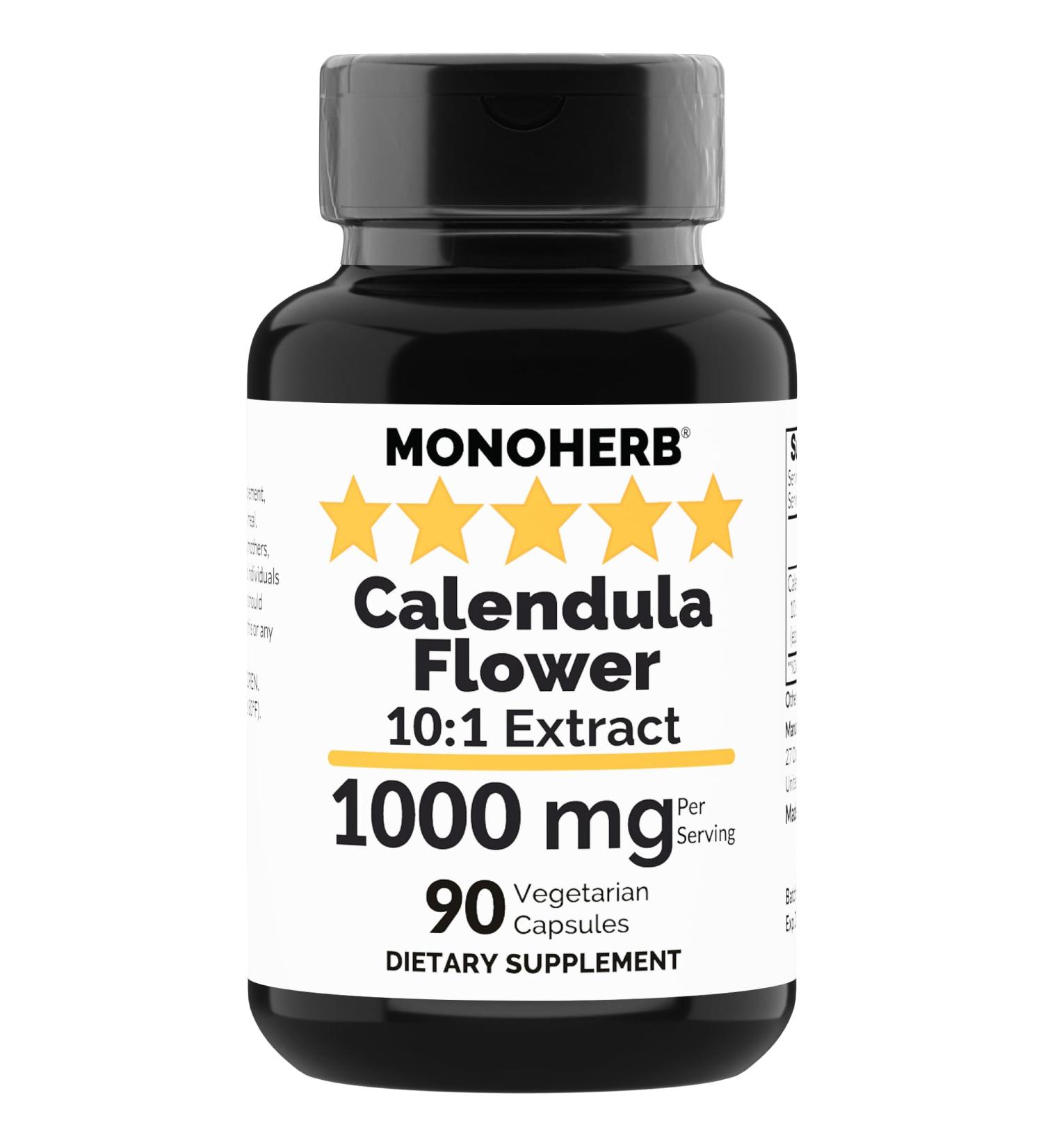 MONOHERB Calendula Flower Extract 1000 mg - 90 Vegetarian Capsules - Buy Online on GoSupps.com